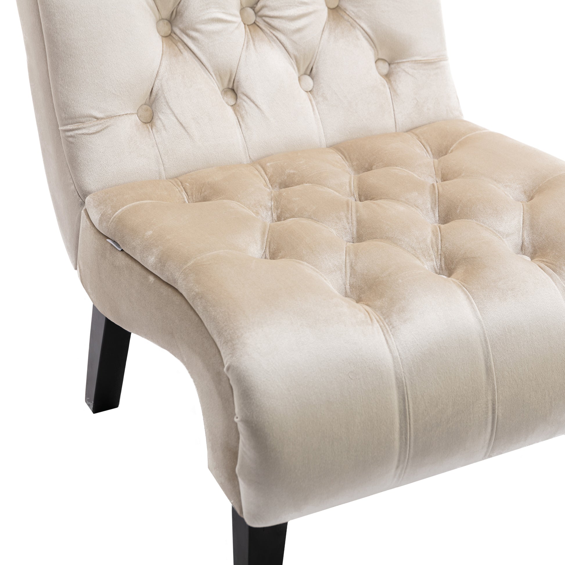 Coolmore Modern Velvet Armless Accent Living Room Chair Leisure Chair,Upholstered Fabric Button Comfortable Chair With Wooden Legs For Bedroom, Living Room, Office Beige Velvet Beige Foam Velvet