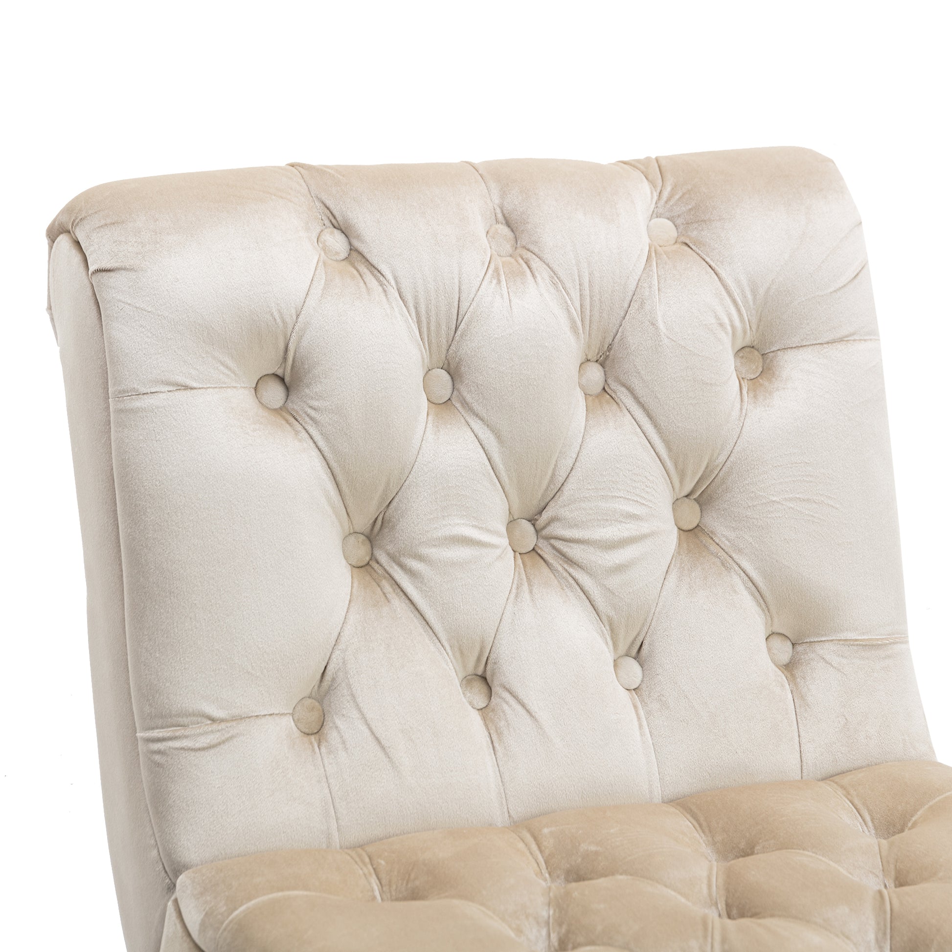 Coolmore Modern Velvet Armless Accent Living Room Chair Leisure Chair,Upholstered Fabric Button Comfortable Chair With Wooden Legs For Bedroom, Living Room, Office Beige Velvet Beige Foam Velvet