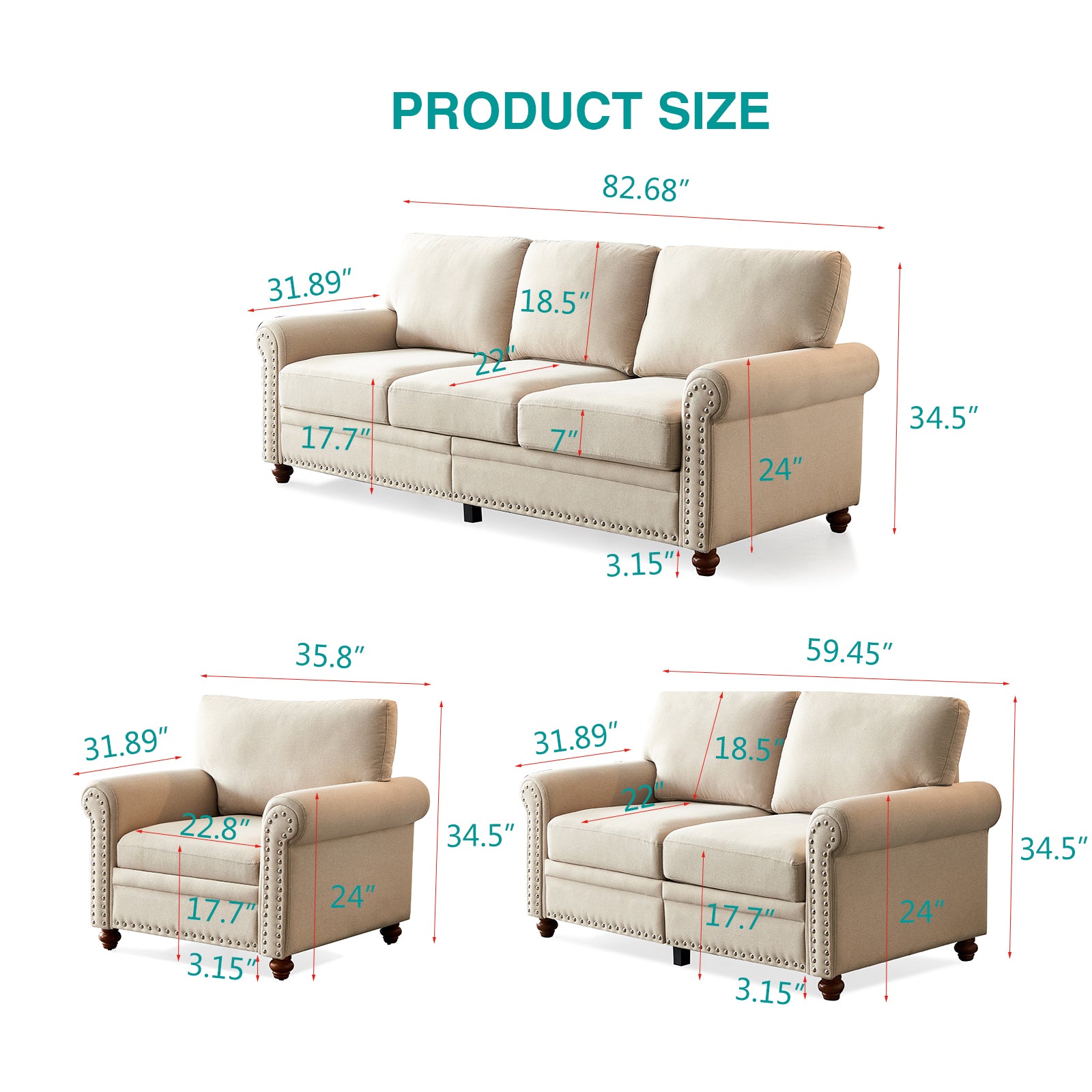 Linen Fabric Upholstery With Storage Sofa Beige Beige Foam Fabric