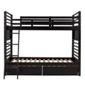 Twin Over Twin Wood Bunk Bed With Two Drawers Espresso Espresso Solid Wood