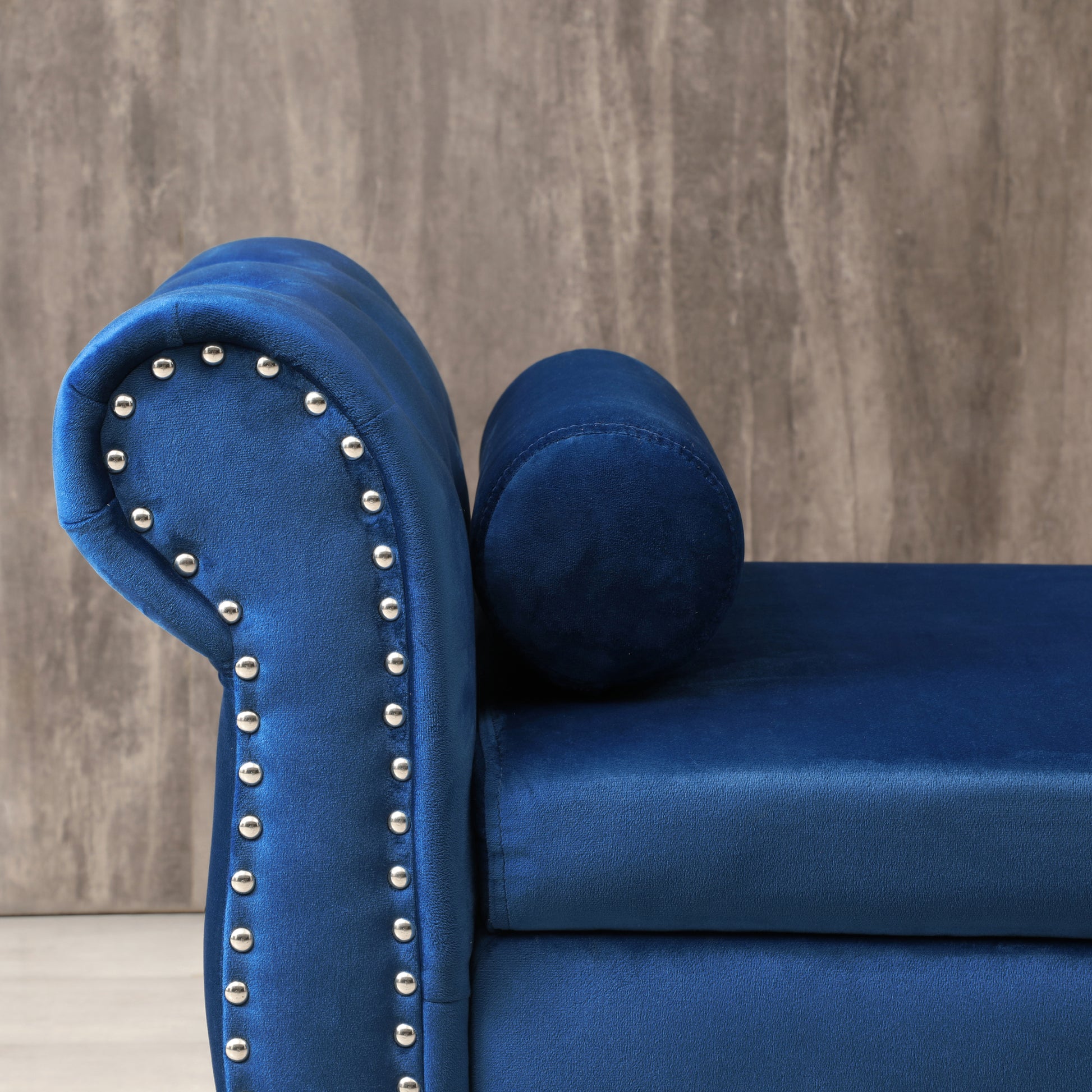 Aijia 63" Velvet Multifunctional Storage Bench Rectangular Sofa Stool Buttons Tufted Trimmed Ottoman Solid Wood Legs With 1 Pillow,Blue Blue Velvet