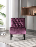 Coolmore Modern Velvet Armless Accent Living Room Chair Leisure Chair,Upholstered Fabric Button Comfortable Chair With Wooden Legs For Bedroom, Living Room, Office Purple Velvet Purple Foam Velvet