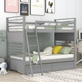 Twin Over Twin Wood Bunk Bed With Two Drawers Gray Gray Solid Wood