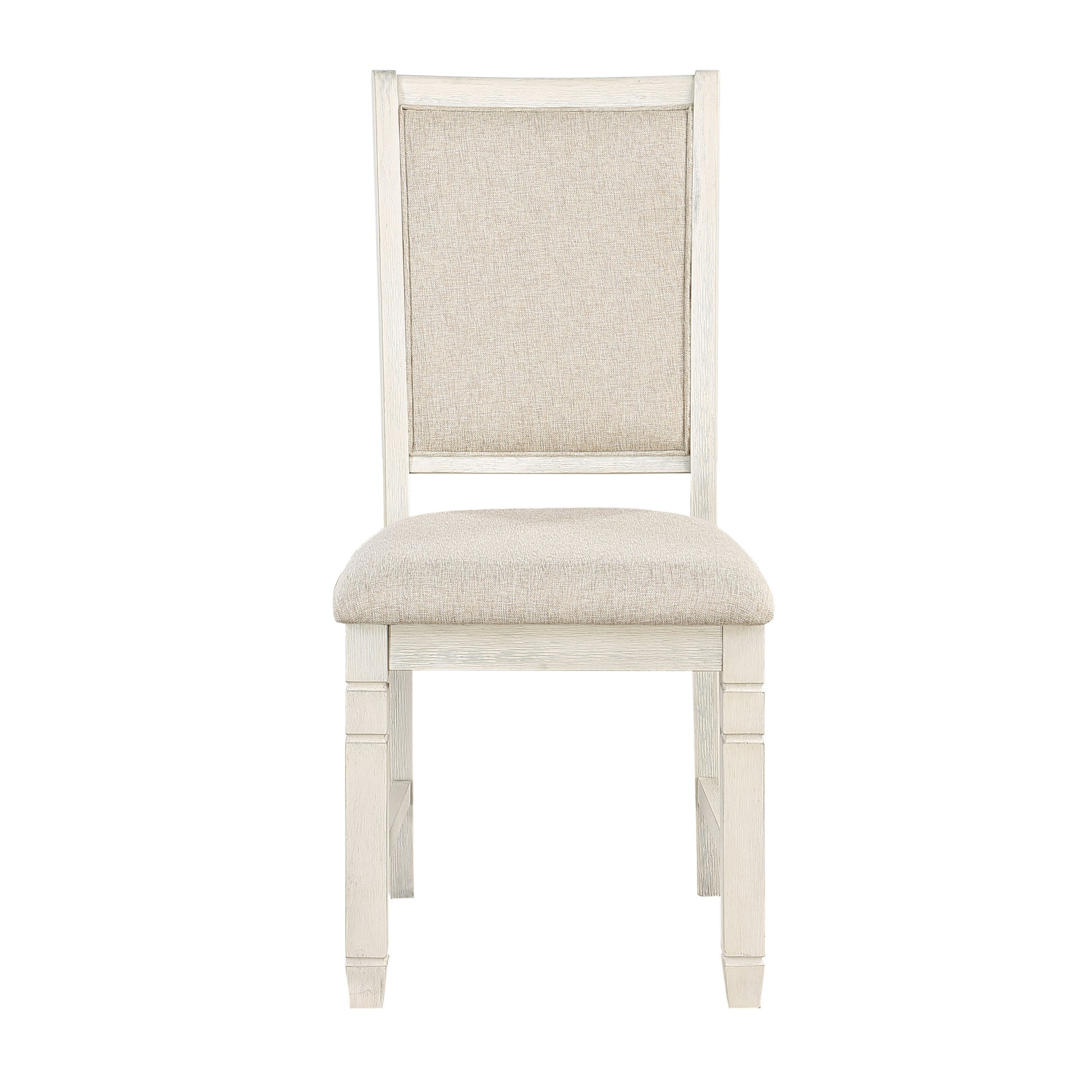 Antique White Finish Wooden Side Chairs 2Pcs Set Textured Fabric Upholstered Dining Chairs Antique White Dining Room Transitional Wood