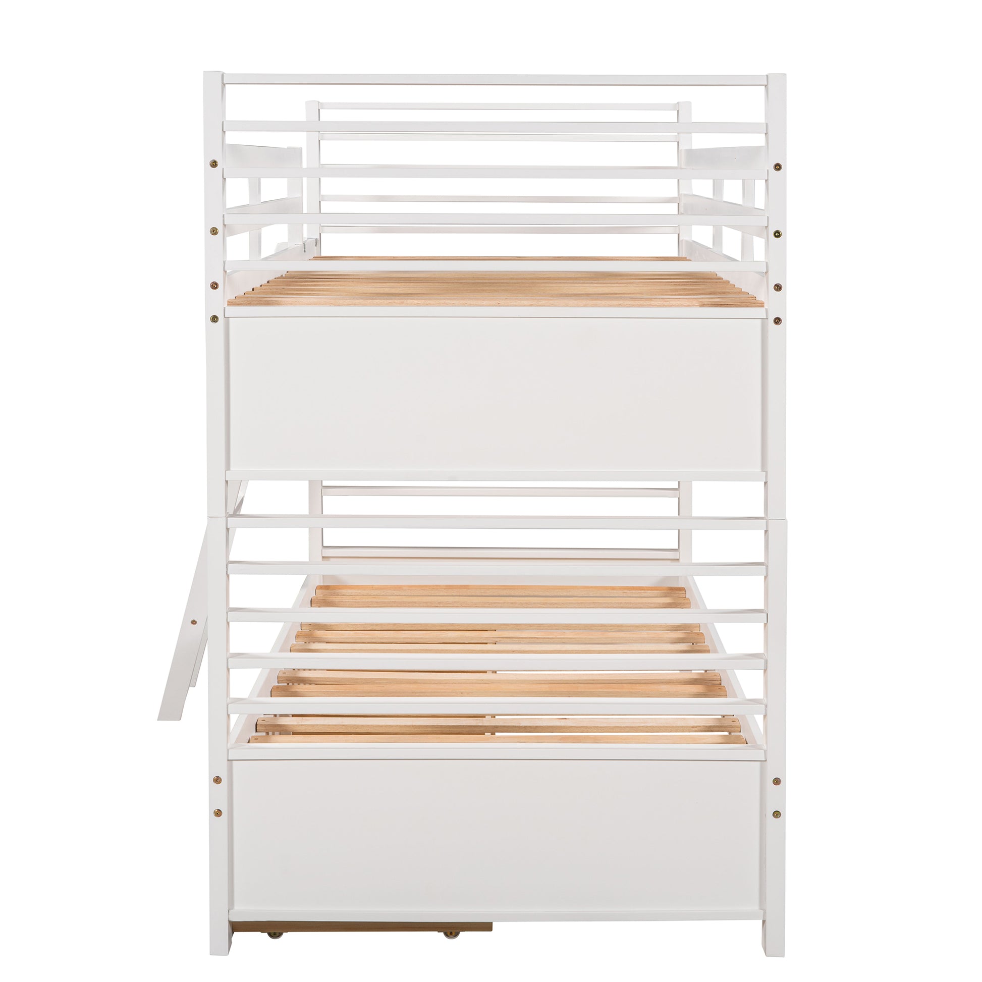 Twin Over Twin Wood Bunk Bed With Two Drawers White White Solid Wood