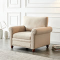 Living Room Sofa Single Seat Chair With Wood Leg Beige Fabric Beige Foam Fabric