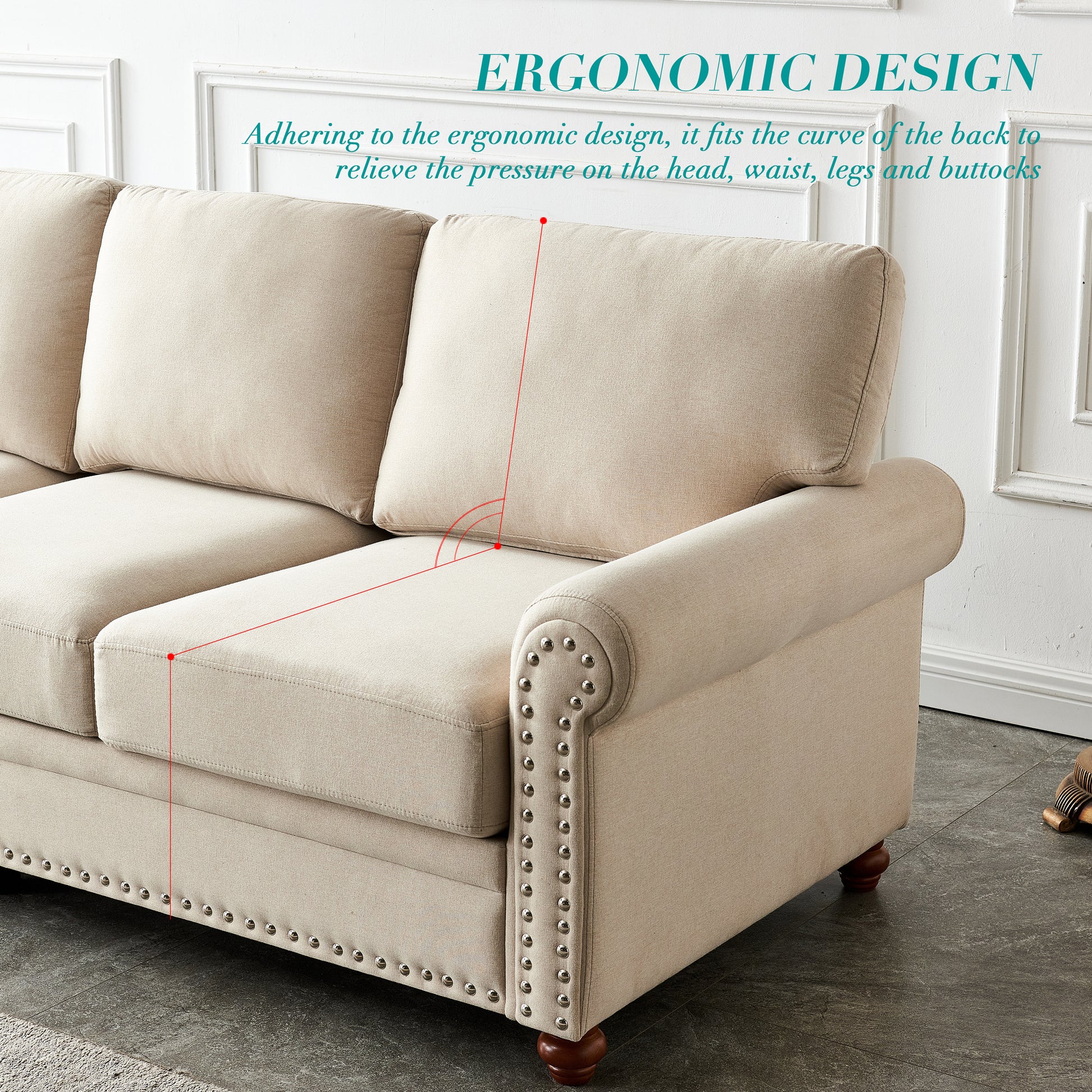 Linen Fabric Upholstery With Storage Sofa Beige Beige Foam Fabric