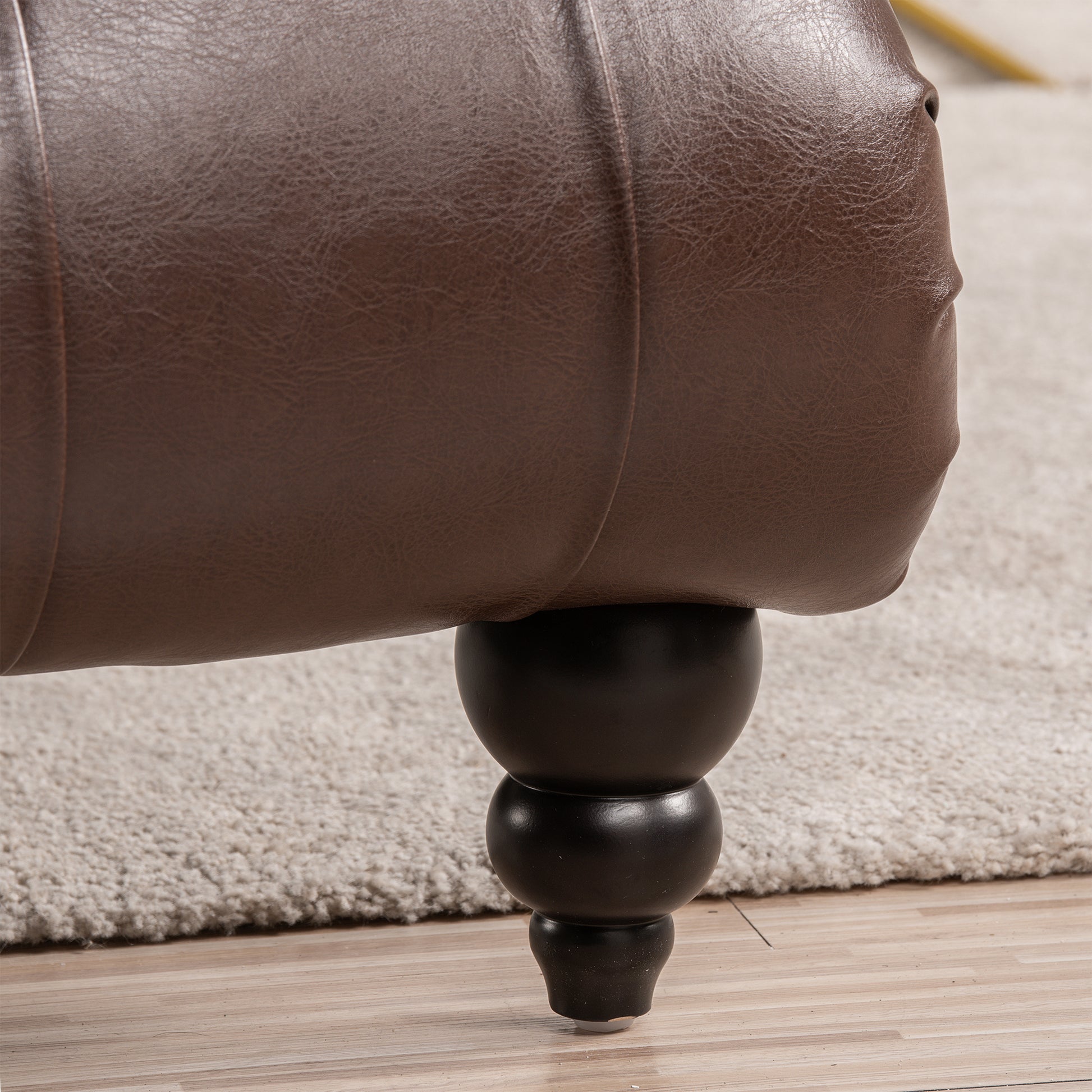 Tufted Armless Chaise Lounge Dark Brown Pu Pu