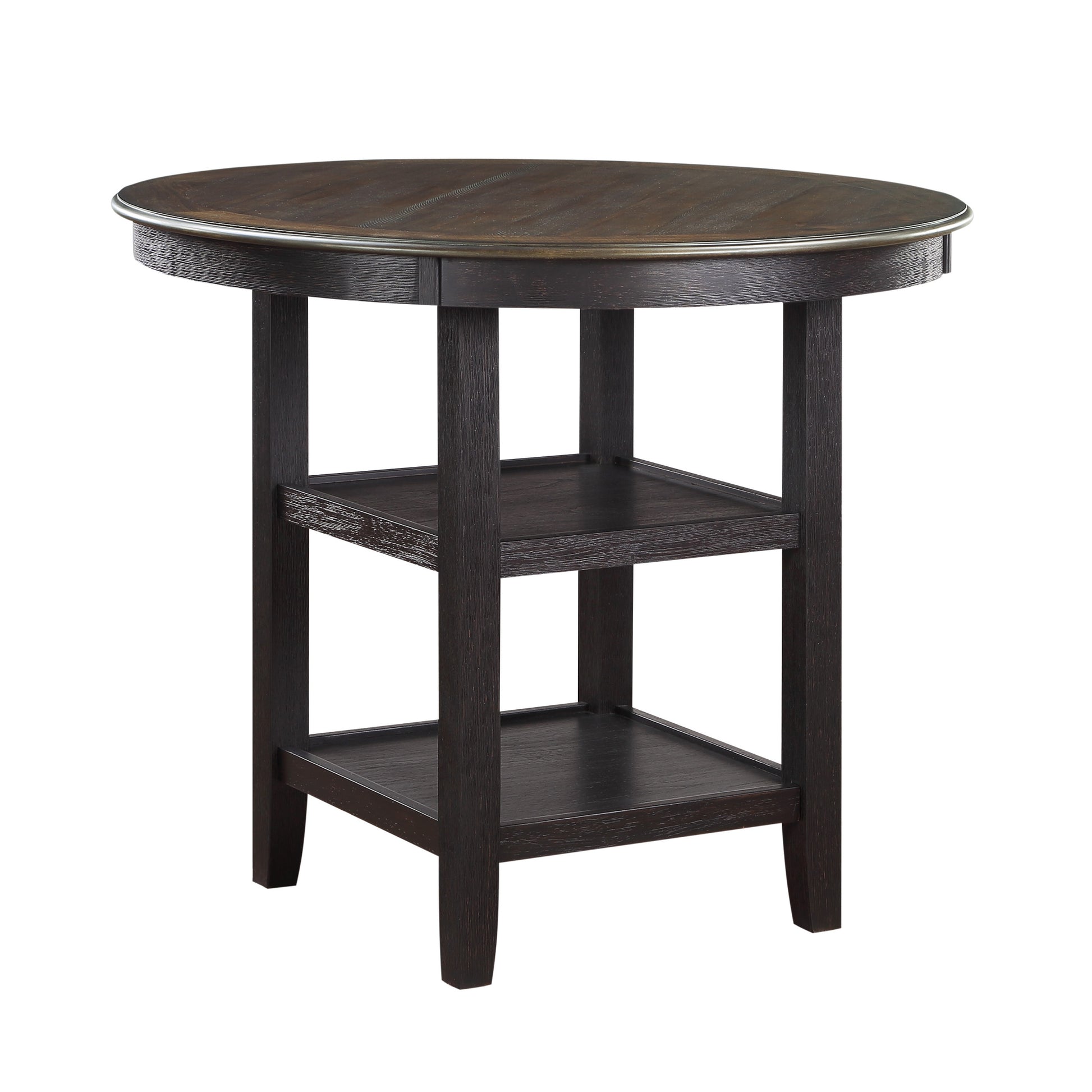 Brown And Black White Finish 1Pc Counter Height Table With 2X Display Shelves Transitional Style Furniture Black Brown Dining Room Transitional Wood