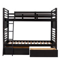 Twin Over Twin Wood Bunk Bed With Two Drawers Espresso Espresso Solid Wood