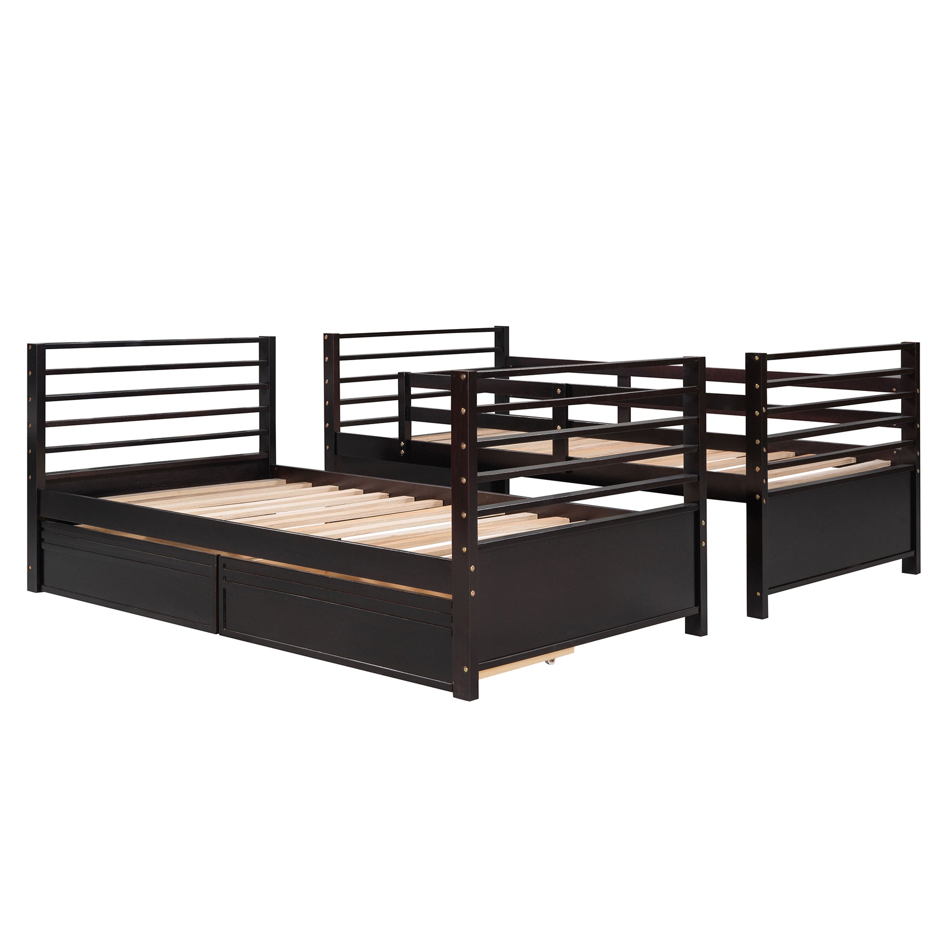 Twin Over Twin Wood Bunk Bed With Two Drawers Espresso Espresso Solid Wood