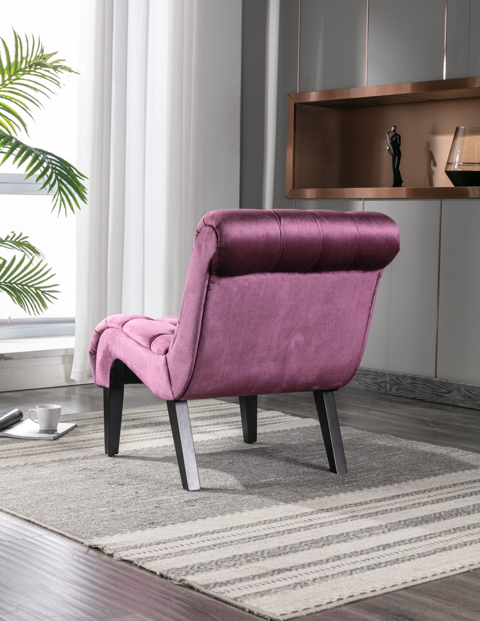 Coolmore Modern Velvet Armless Accent Living Room Chair Leisure Chair,Upholstered Fabric Button Comfortable Chair With Wooden Legs For Bedroom, Living Room, Office Purple Velvet Purple Foam Velvet