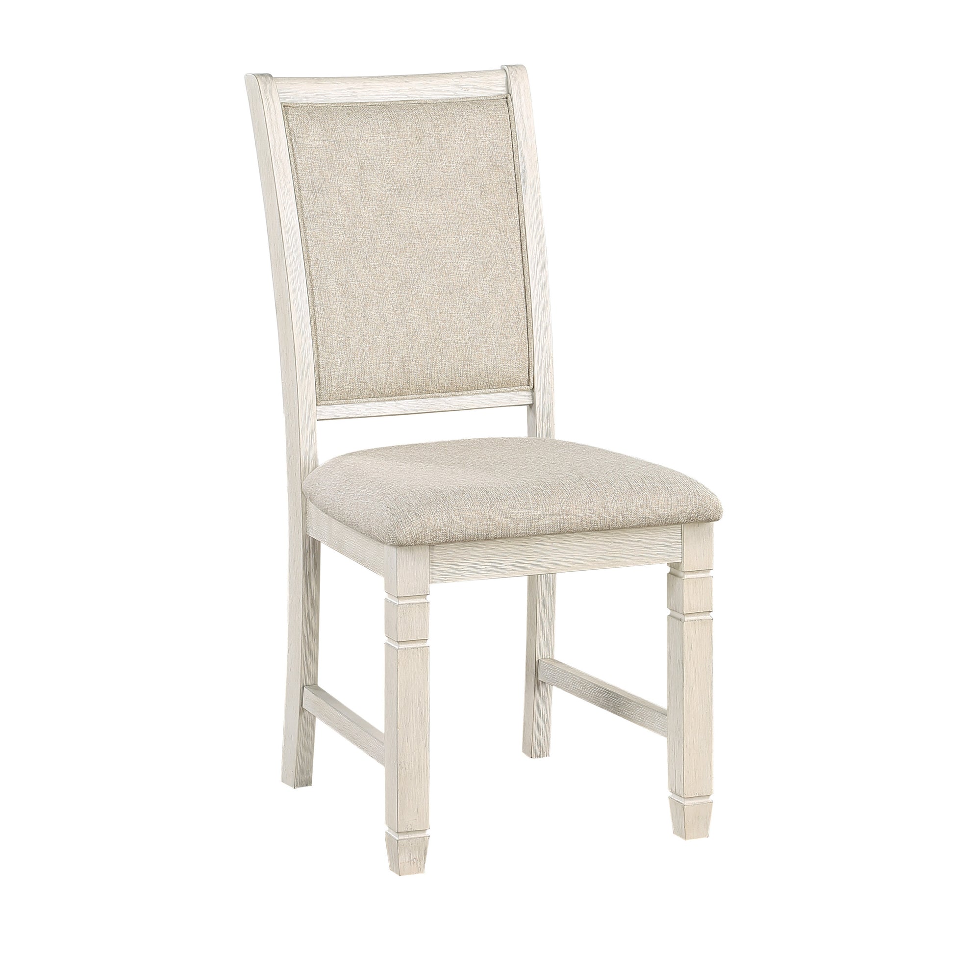 Antique White Finish Wooden Side Chairs 2Pcs Set Textured Fabric Upholstered Dining Chairs Antique White Dining Room Transitional Wood