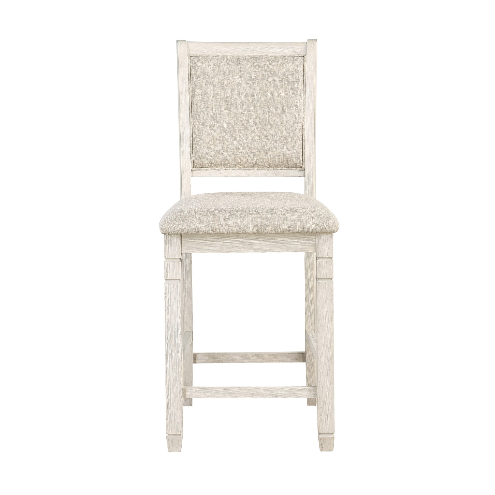 Antique White Finish Wooden Counter Height Chairs 2Pcs Set Textured Fabric Upholstered Dining Chairs Antique White Dining Room Transitional Wood