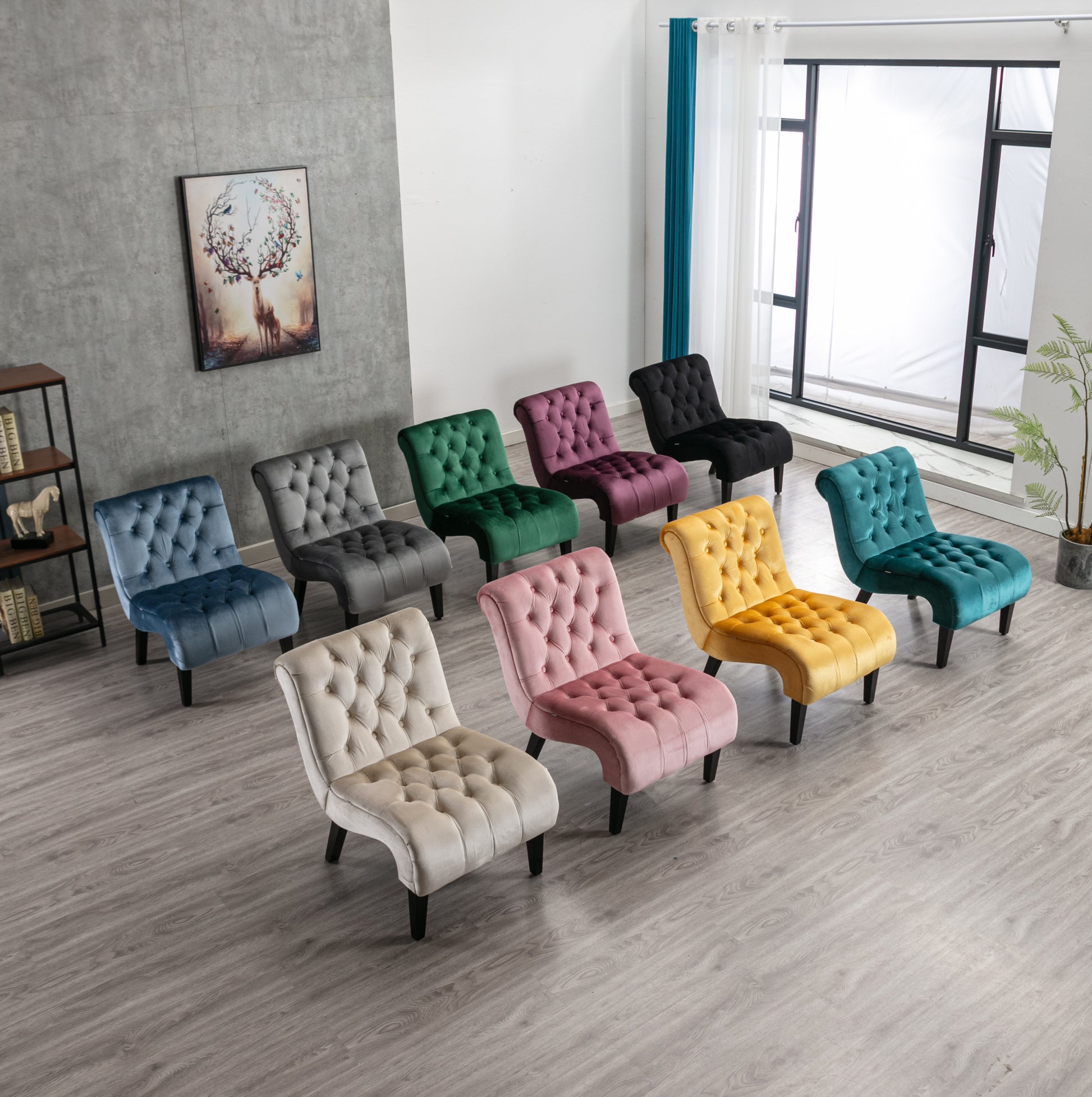 Coolmore Modern Velvet Armless Accent Living Room Chair Leisure Chair,Upholstered Fabric Button Comfortable Chair With Wooden Legs For Bedroom, Living Room, Office Purple Velvet Purple Foam Velvet