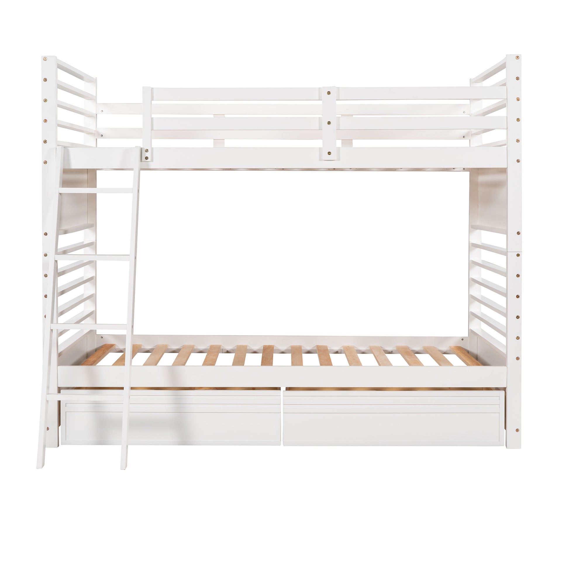 Twin Over Twin Wood Bunk Bed With Two Drawers White White Solid Wood