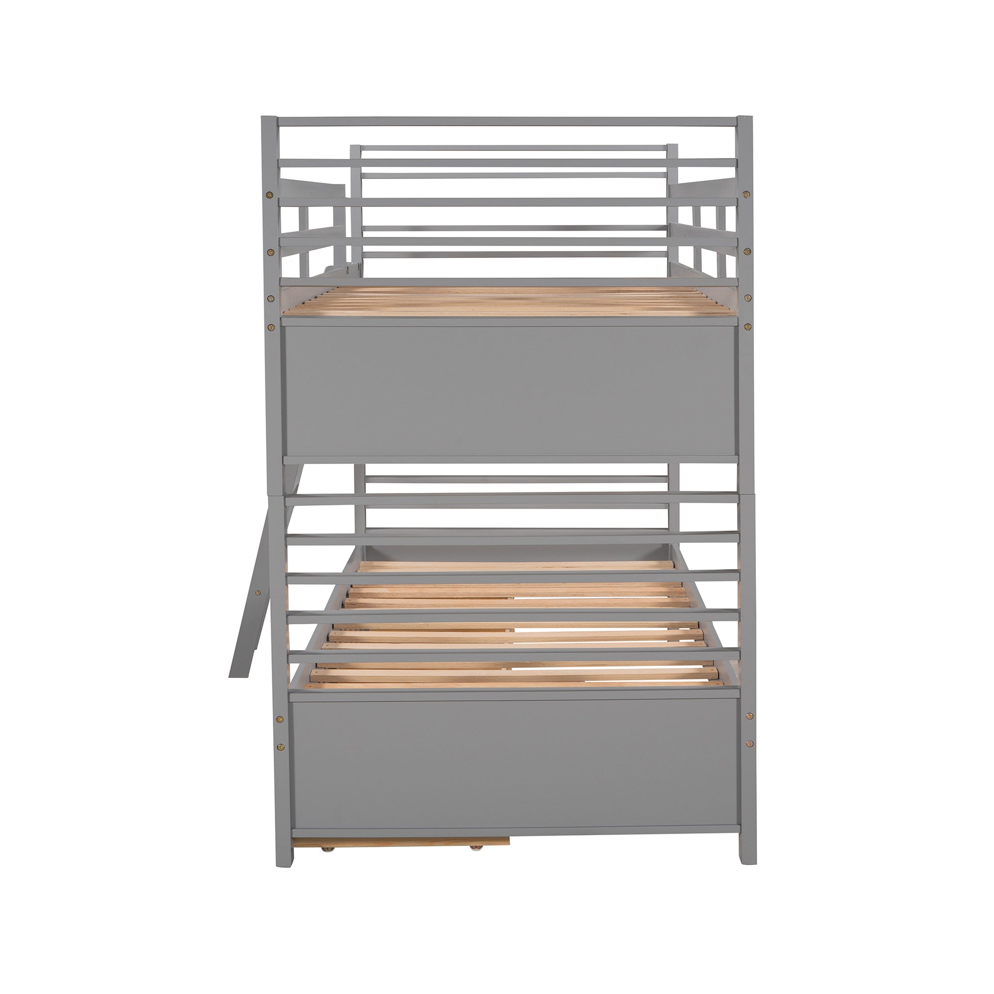 Twin Over Twin Wood Bunk Bed With Two Drawers Gray Gray Solid Wood