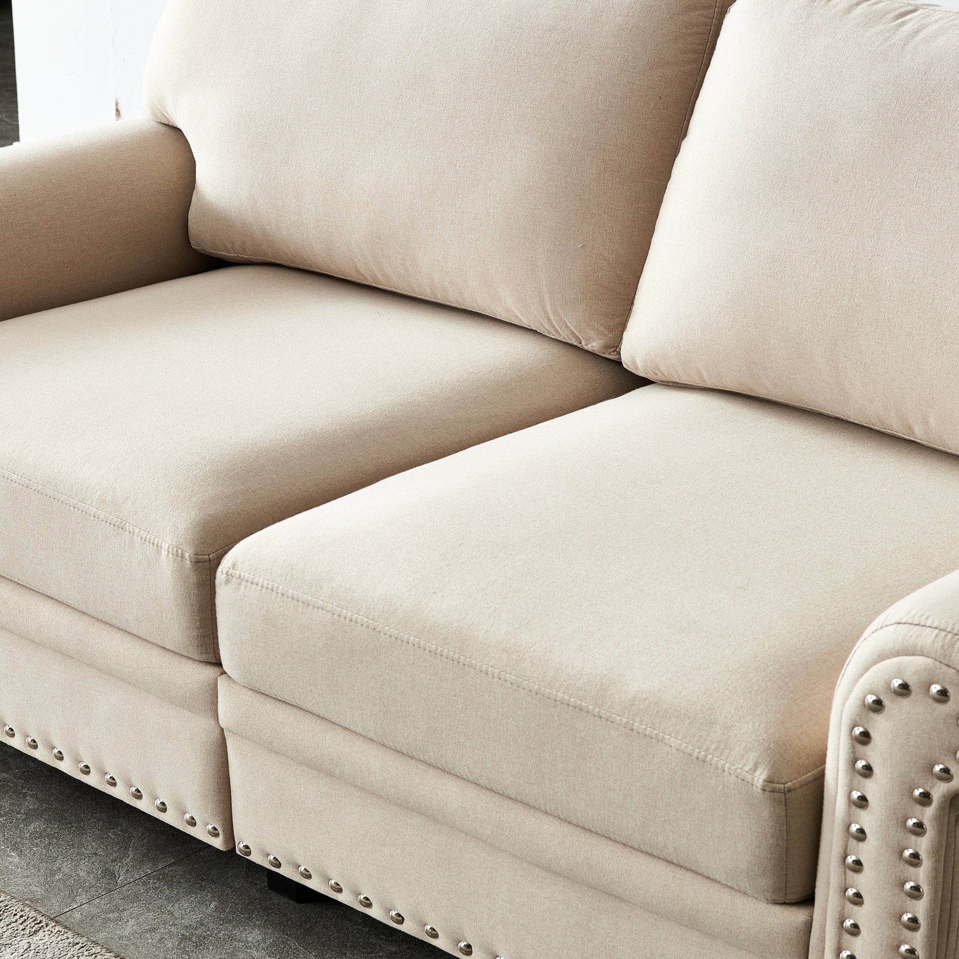 Linen Fabric Upholstery With Storage Loveseat Beige Beige Foam Fabric