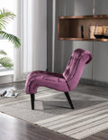 Coolmore Modern Velvet Armless Accent Living Room Chair Leisure Chair,Upholstered Fabric Button Comfortable Chair With Wooden Legs For Bedroom, Living Room, Office Purple Velvet Purple Foam Velvet