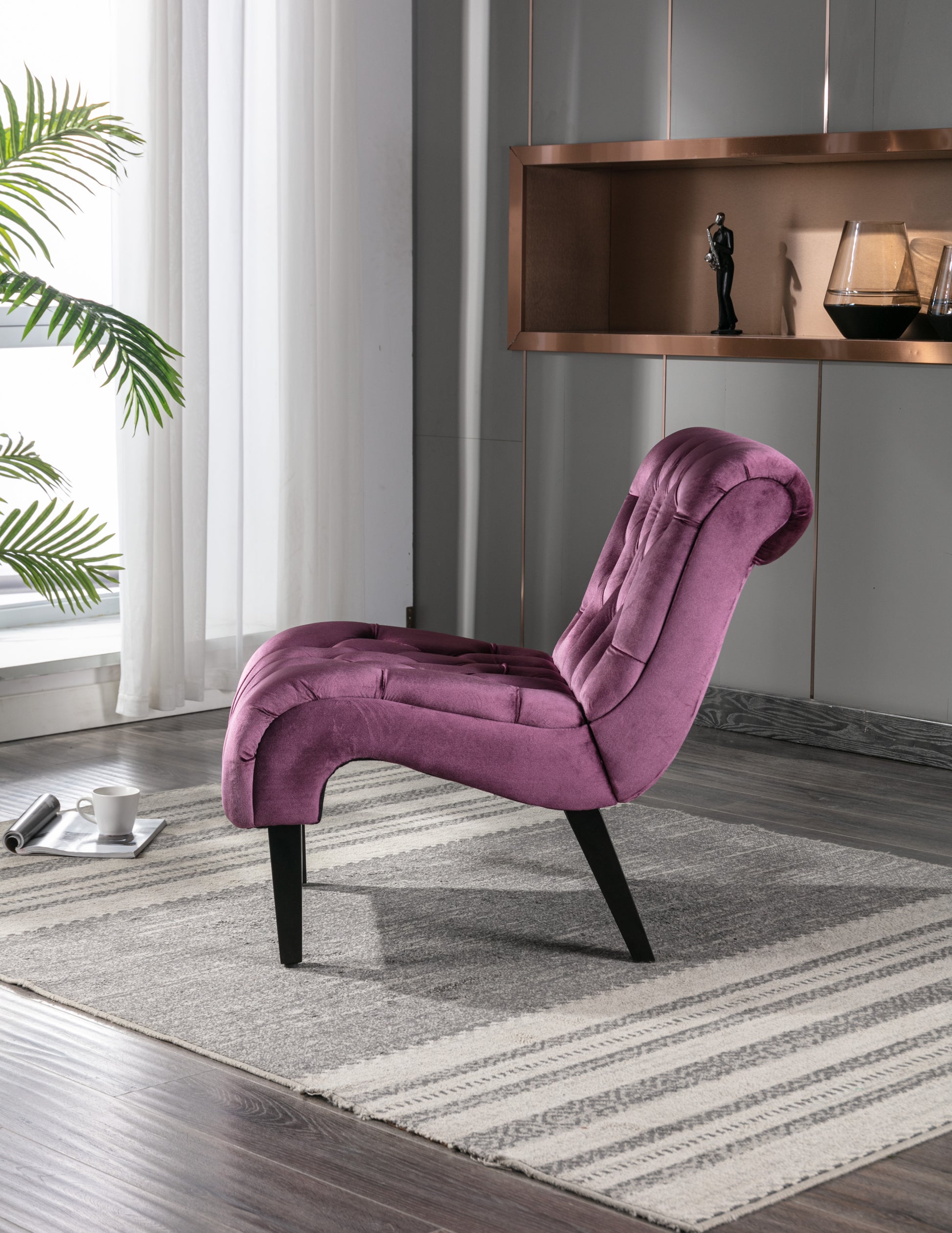 Coolmore Modern Velvet Armless Accent Living Room Chair Leisure Chair,Upholstered Fabric Button Comfortable Chair With Wooden Legs For Bedroom, Living Room, Office Purple Velvet Purple Foam Velvet