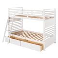 Twin Over Twin Wood Bunk Bed With Two Drawers White White Solid Wood