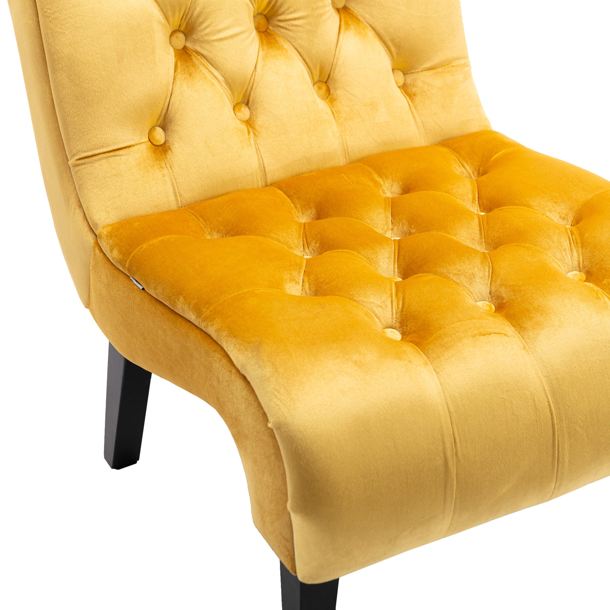 Coolmore Modern Velvet Armless Accent Living Room Chair Leisure Chair,Upholstered Fabric Button Comfortable Chair With Wooden Legs For Bedroom, Living Room, Office Mustard Velvet Mustard Primary Living Space Foam Velvet
