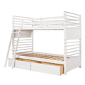 Twin Over Twin Wood Bunk Bed With Two Drawers White White Solid Wood