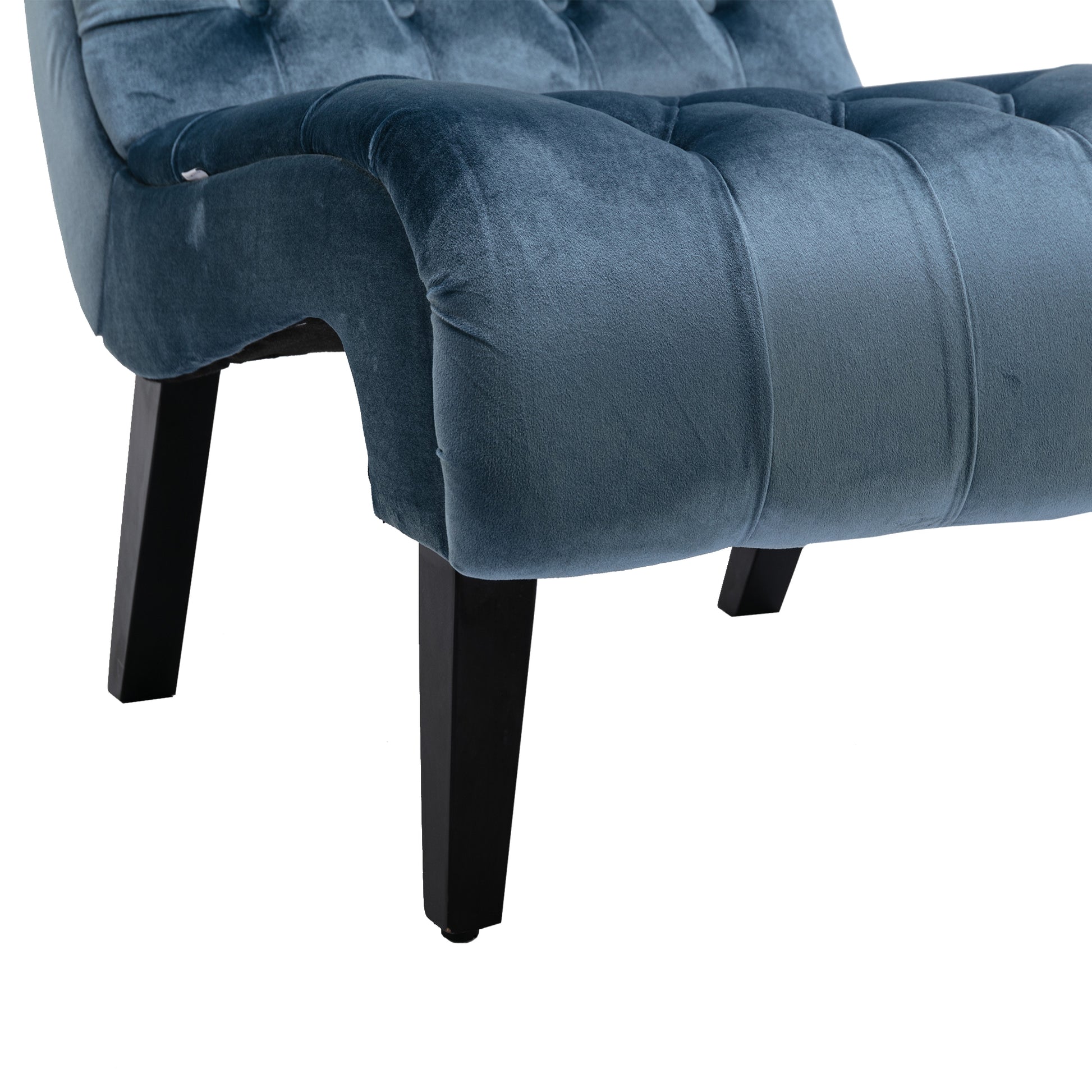 Coolmore Modern Velvet Armless Accent Living Room Chair Leisure Chair,Upholstered Fabric Button Comfortable Chair With Wooden Legs For Bedroom, Living Room, Office Light Blue Velvet Light Blue Foam Velvet