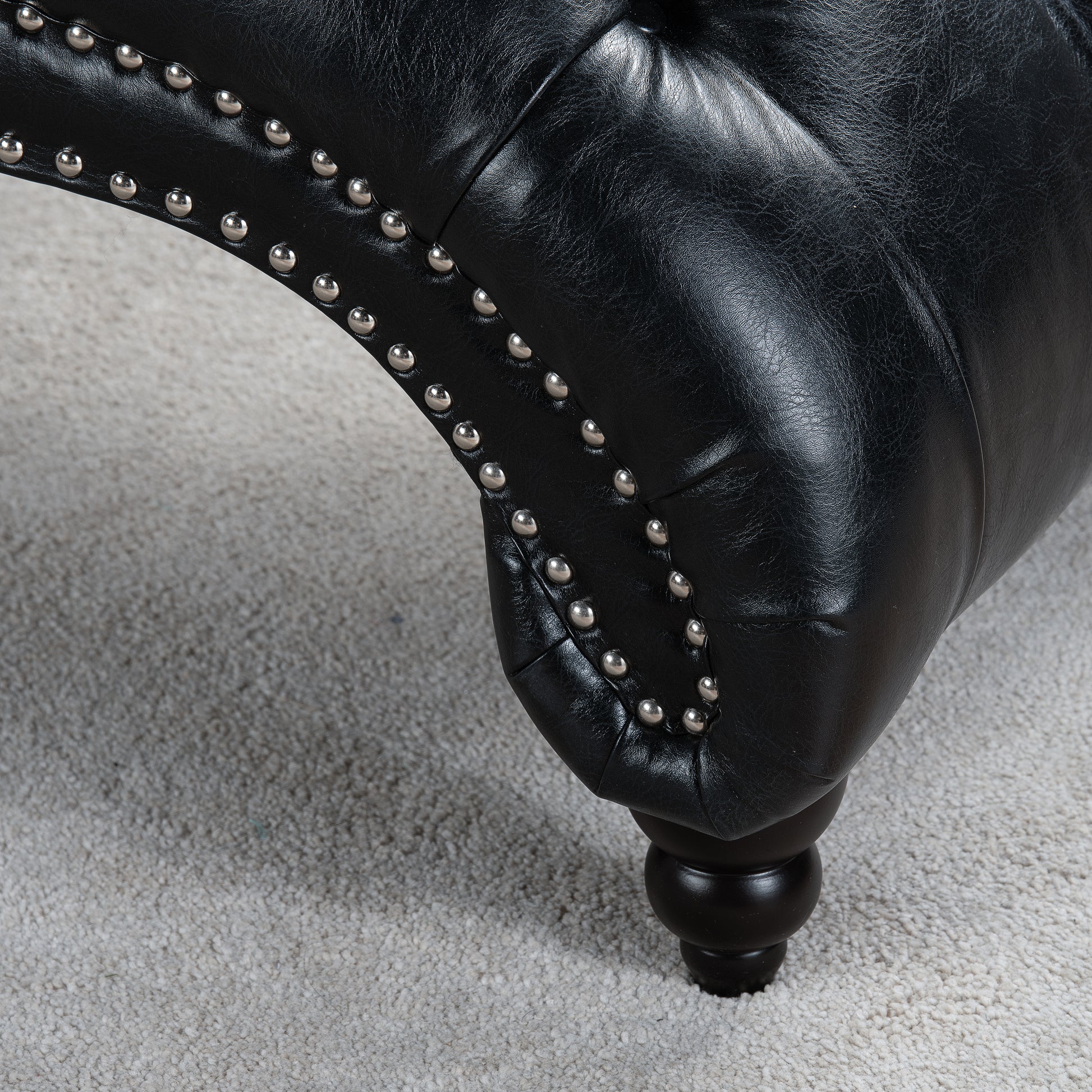 Tufted Armless Chaise Lounge Black Pu Pu Pu