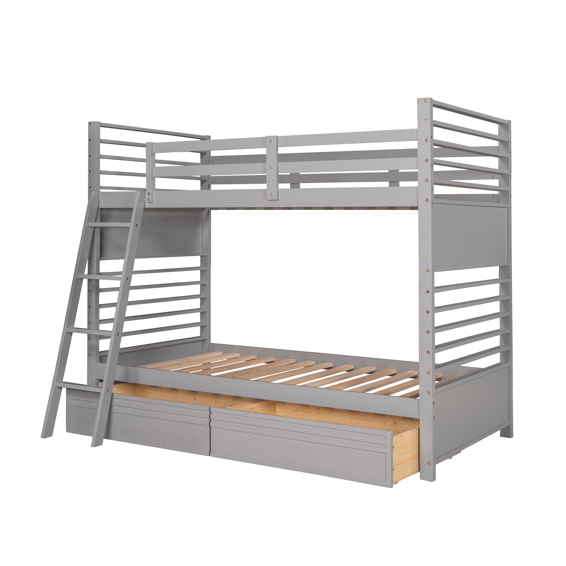 Twin Over Twin Wood Bunk Bed With Two Drawers Gray Gray Solid Wood