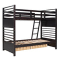 Twin Over Twin Wood Bunk Bed With Two Drawers Espresso Espresso Solid Wood