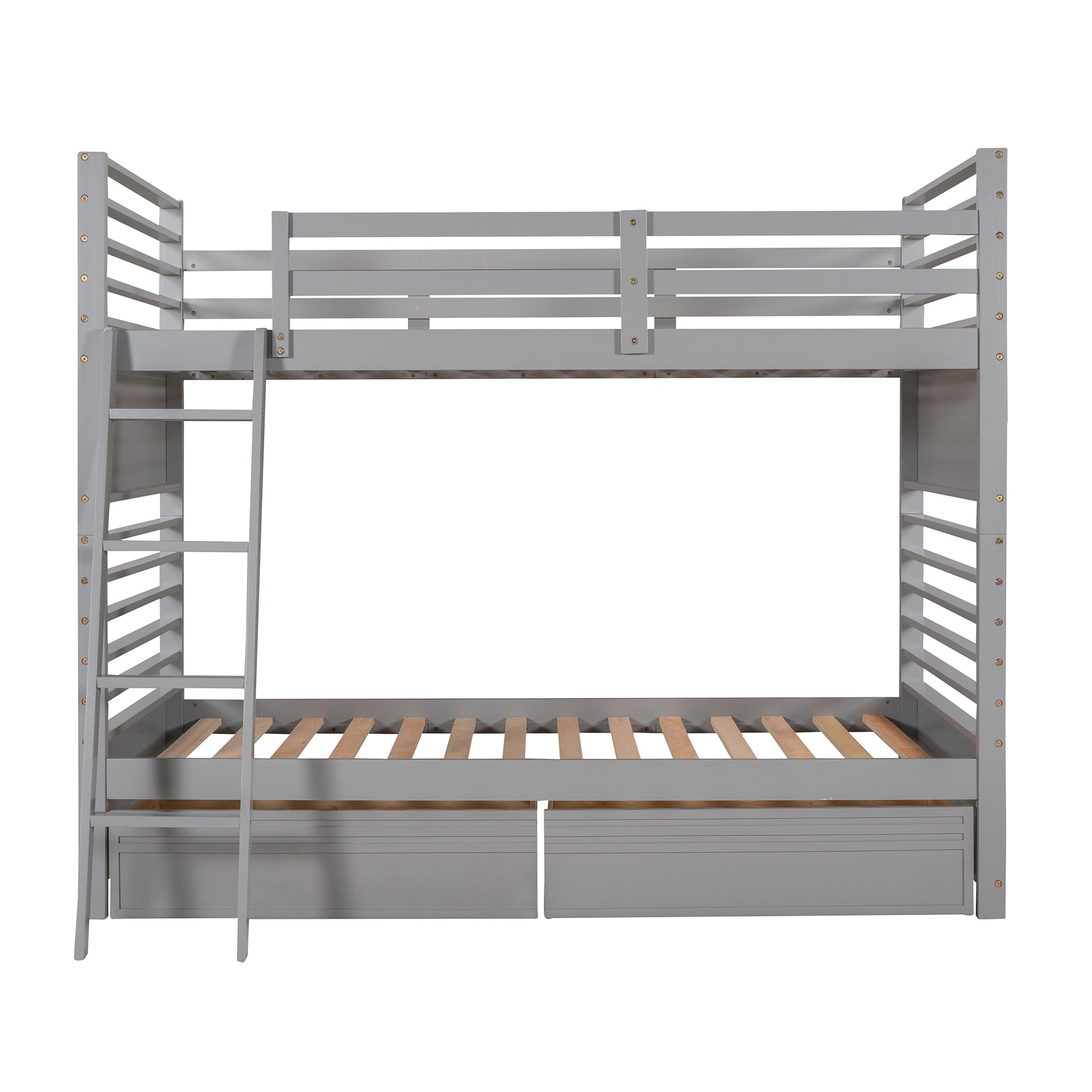 Twin Over Twin Wood Bunk Bed With Two Drawers Gray Gray Solid Wood