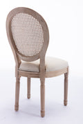 French Style Solid Wood Frame Antique Painting Linen Fabric Rattan Back Dining Chair,Set Of 2,Cream Cream Foam Solid Wood