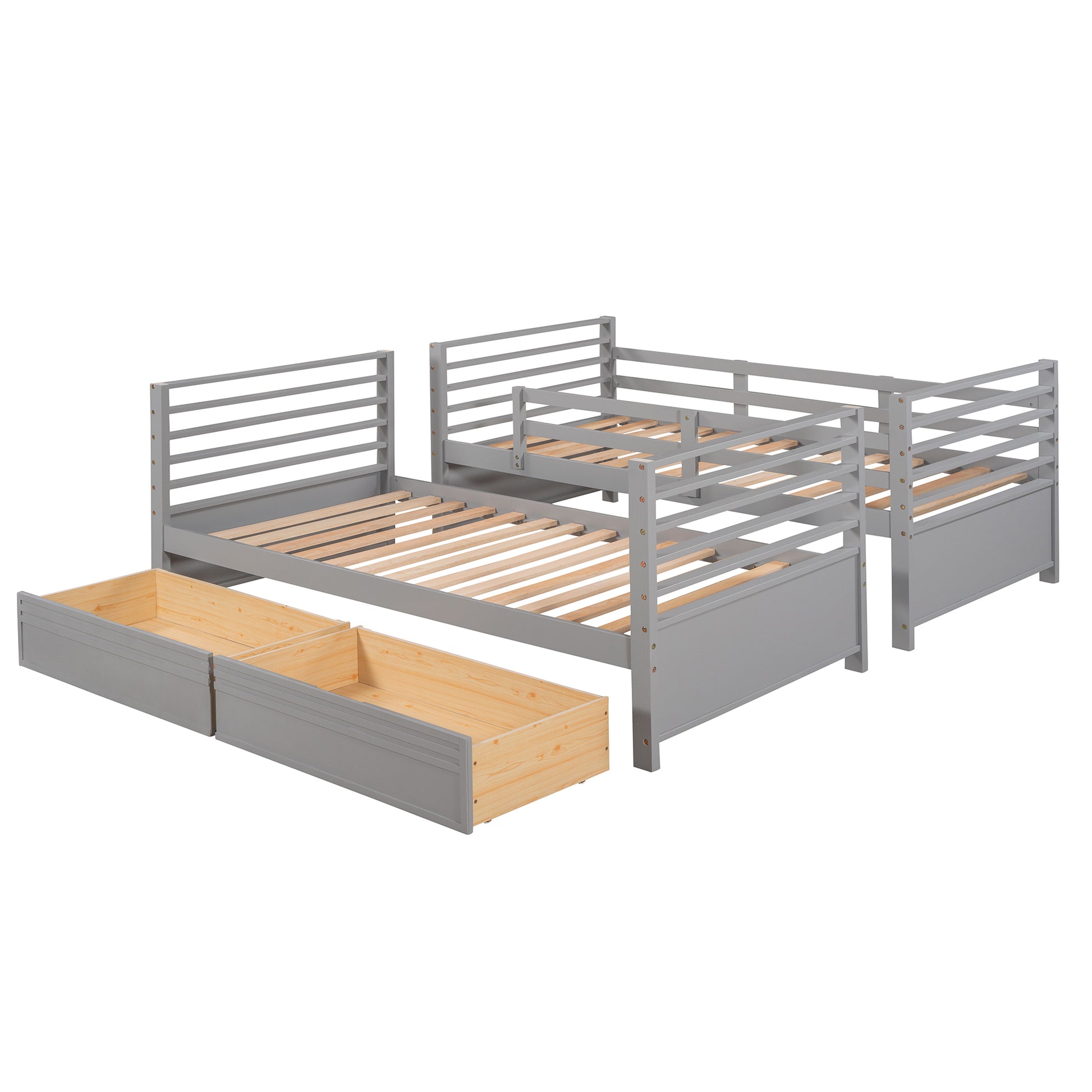 Twin Over Twin Wood Bunk Bed With Two Drawers Gray Gray Solid Wood