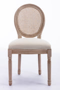 French Style Solid Wood Frame Antique Painting Linen Fabric Rattan Back Dining Chair,Set Of 2,Cream Cream Foam Solid Wood