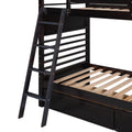 Twin Over Twin Wood Bunk Bed With Two Drawers Espresso Espresso Solid Wood