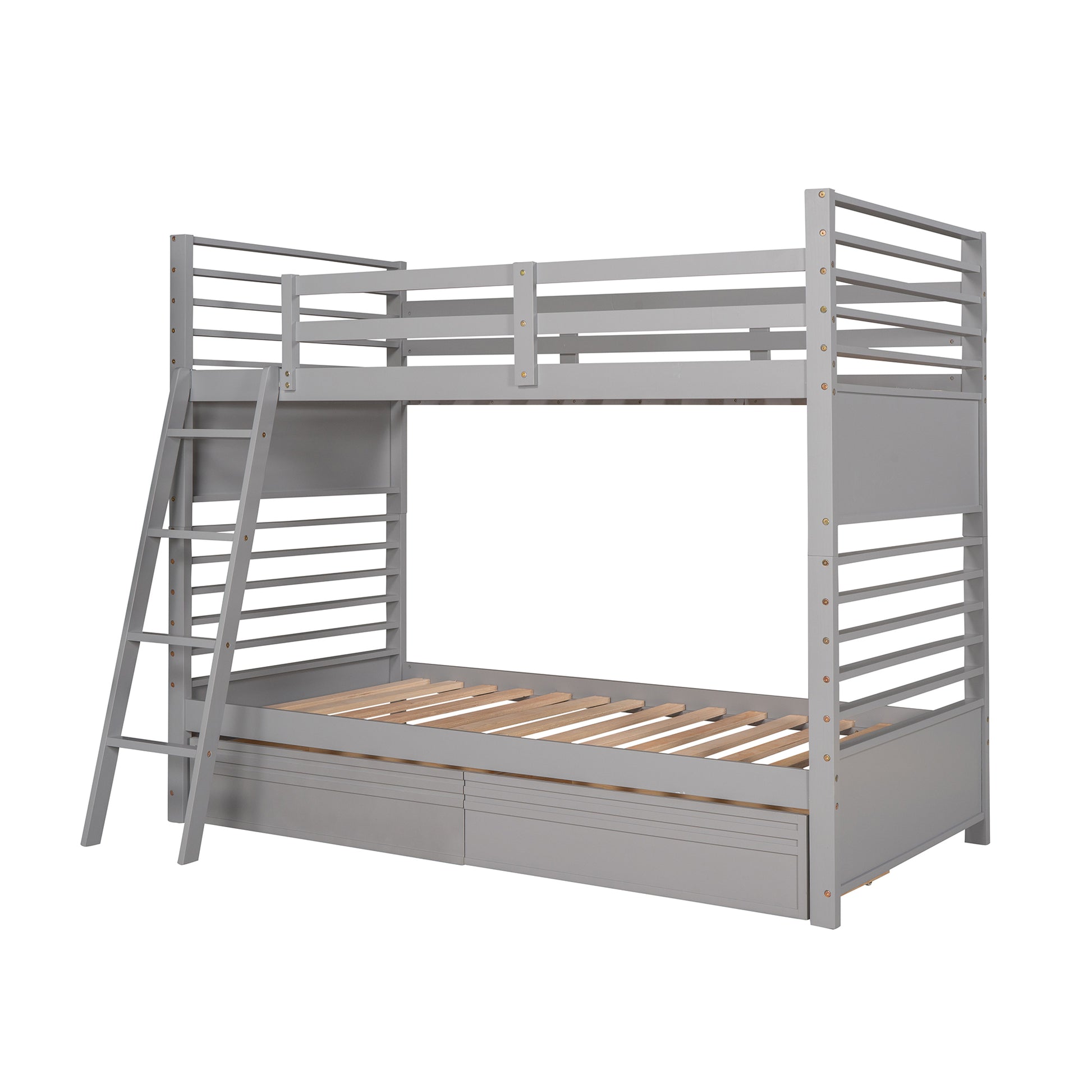 Twin Over Twin Wood Bunk Bed With Two Drawers Gray Gray Solid Wood