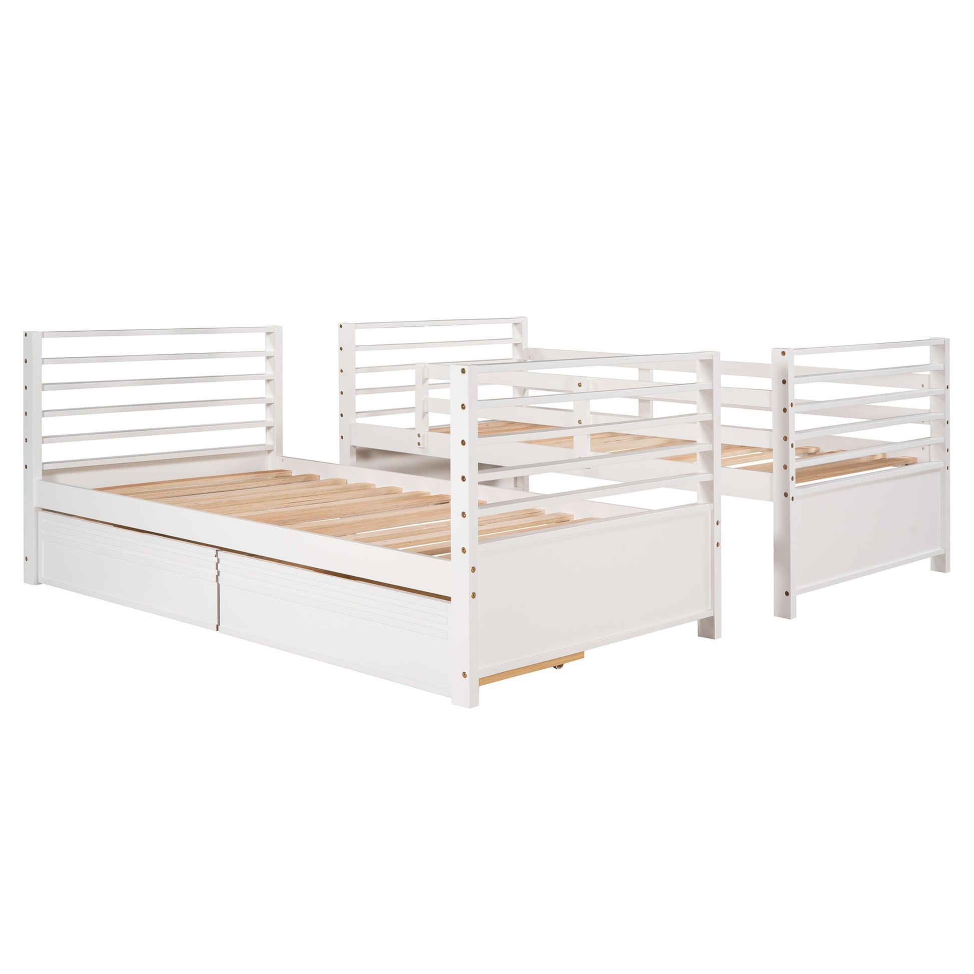 Twin Over Twin Wood Bunk Bed With Two Drawers White White Solid Wood