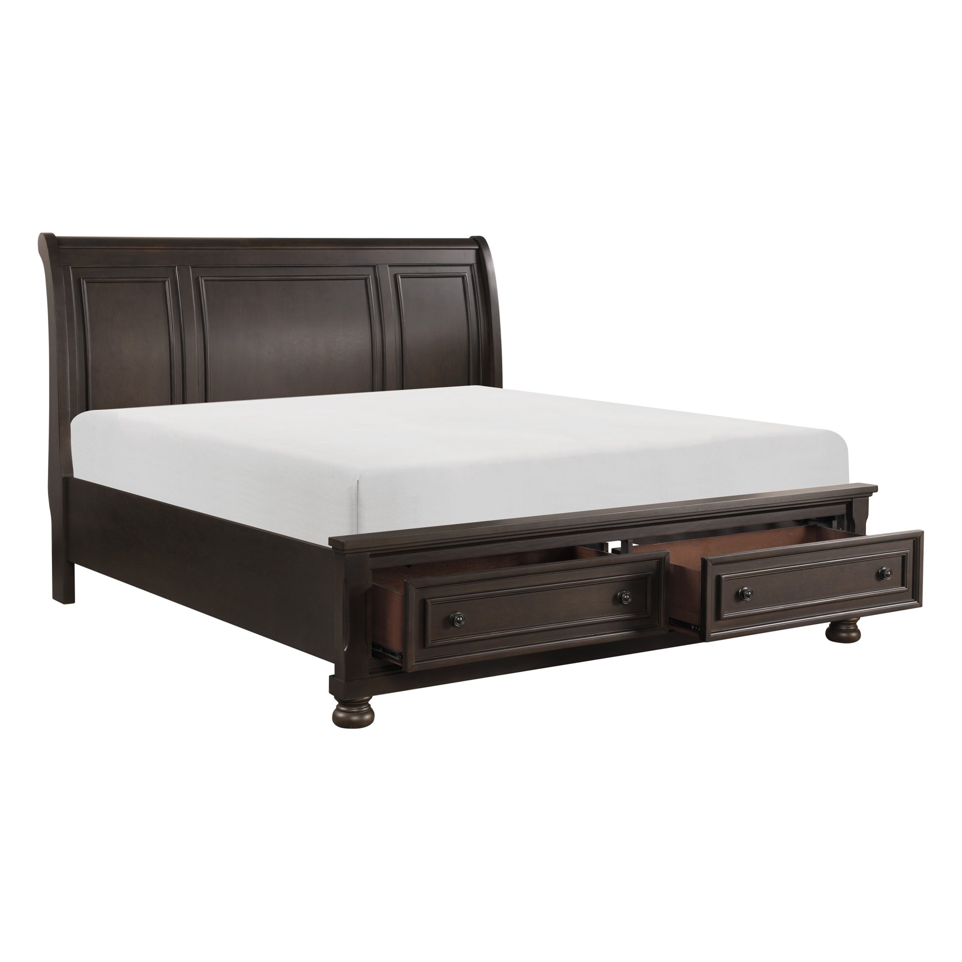 Grayish Brown Finish 1Pc Eastern King Platform Bed With Footboard Storage Sleigh Bed Transitional Bedroom Furniture Box Spring Not Required King Brown Mix Wood Bedroom Traditional,Transitional Wood