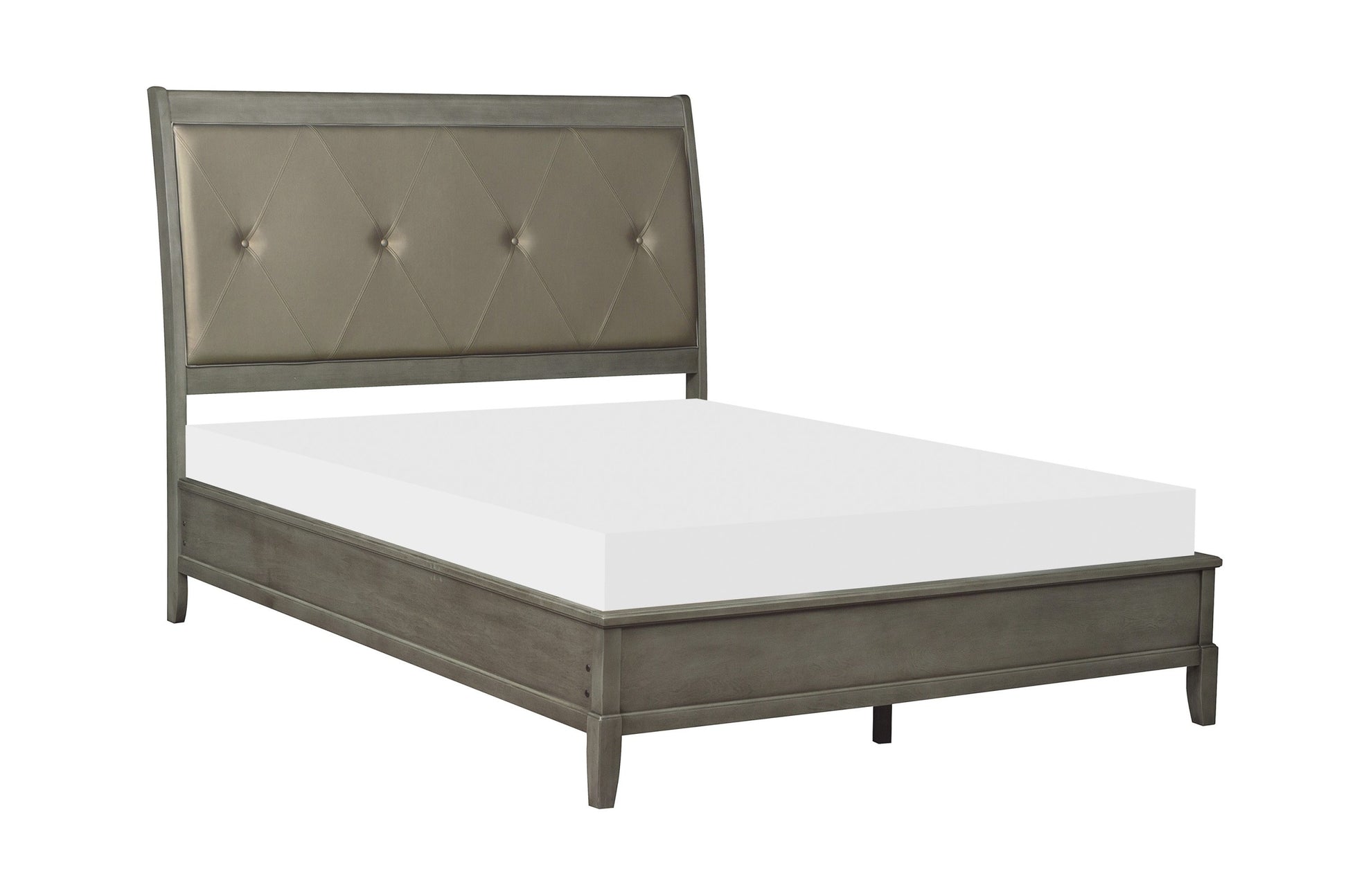 Transitional Style Gray Finish 1Pc Queen Size Sleigh Bed Button Tufted Faux Leather Upholstered Headboard Bedframe Queen Gray Bedroom Transitional Sleigh Wood