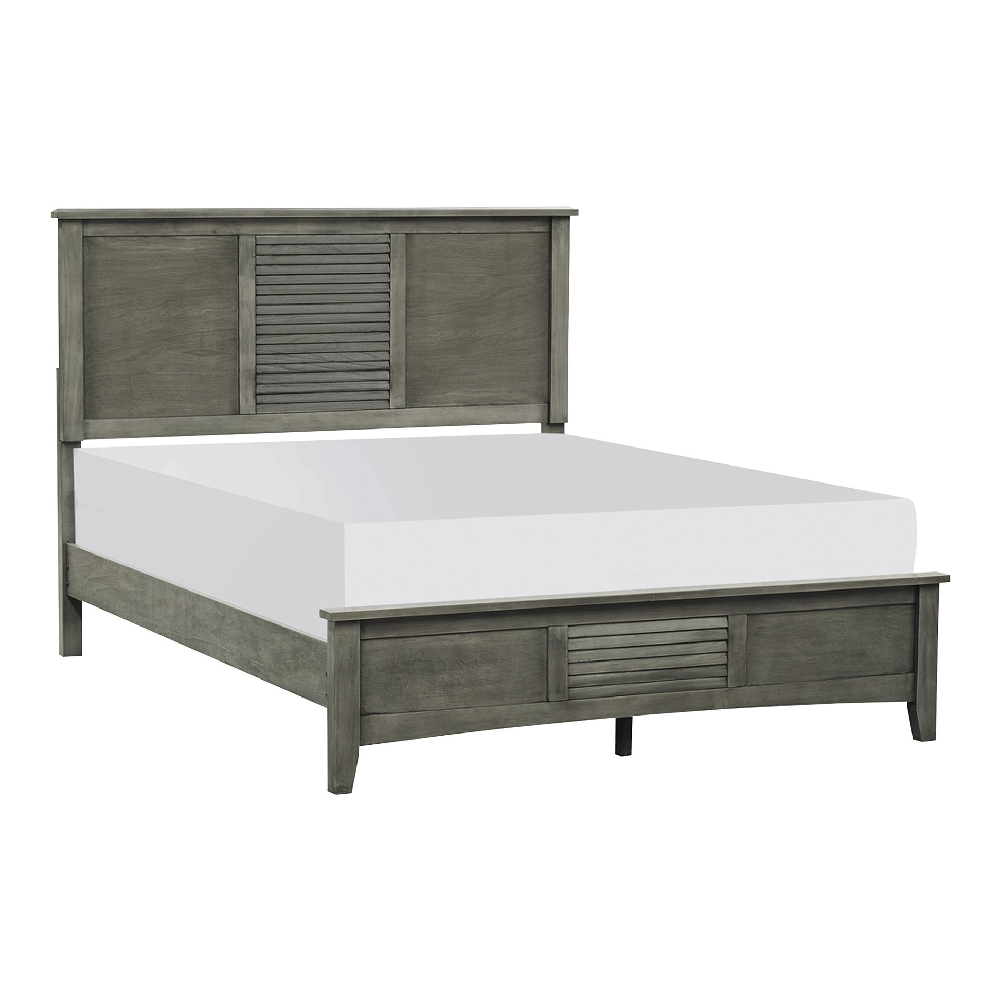 Cool Gray Finish 1Pc Full Size Bed Louvered Panel Headboard Footboard Transitional Style Bedroom Wooden Furniture Box Spring Required Full Gray Wood Transitional Panel Wood