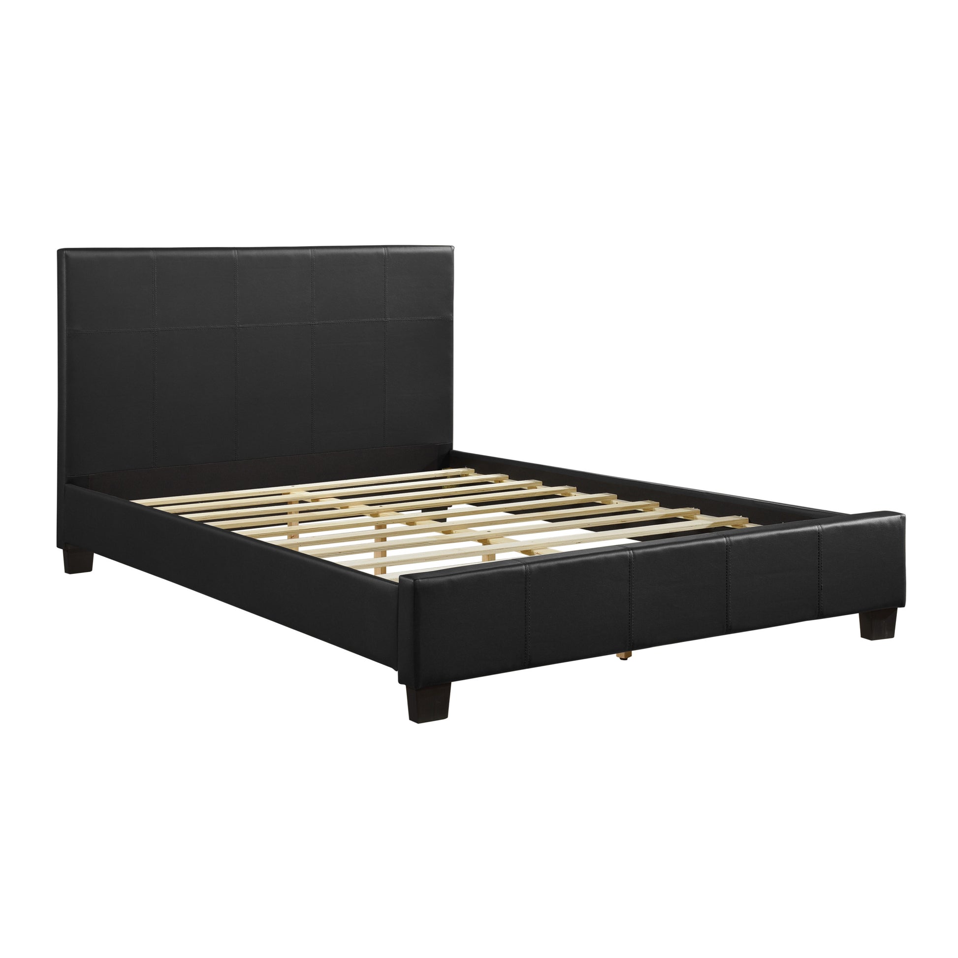 Contemporary Design 1Pc Eastern King Size Bed Durable Faux Leather Upholstered Unique Style Bedroom Furniture Box Spring Not Required King Black Bedroom Contemporary Plywood