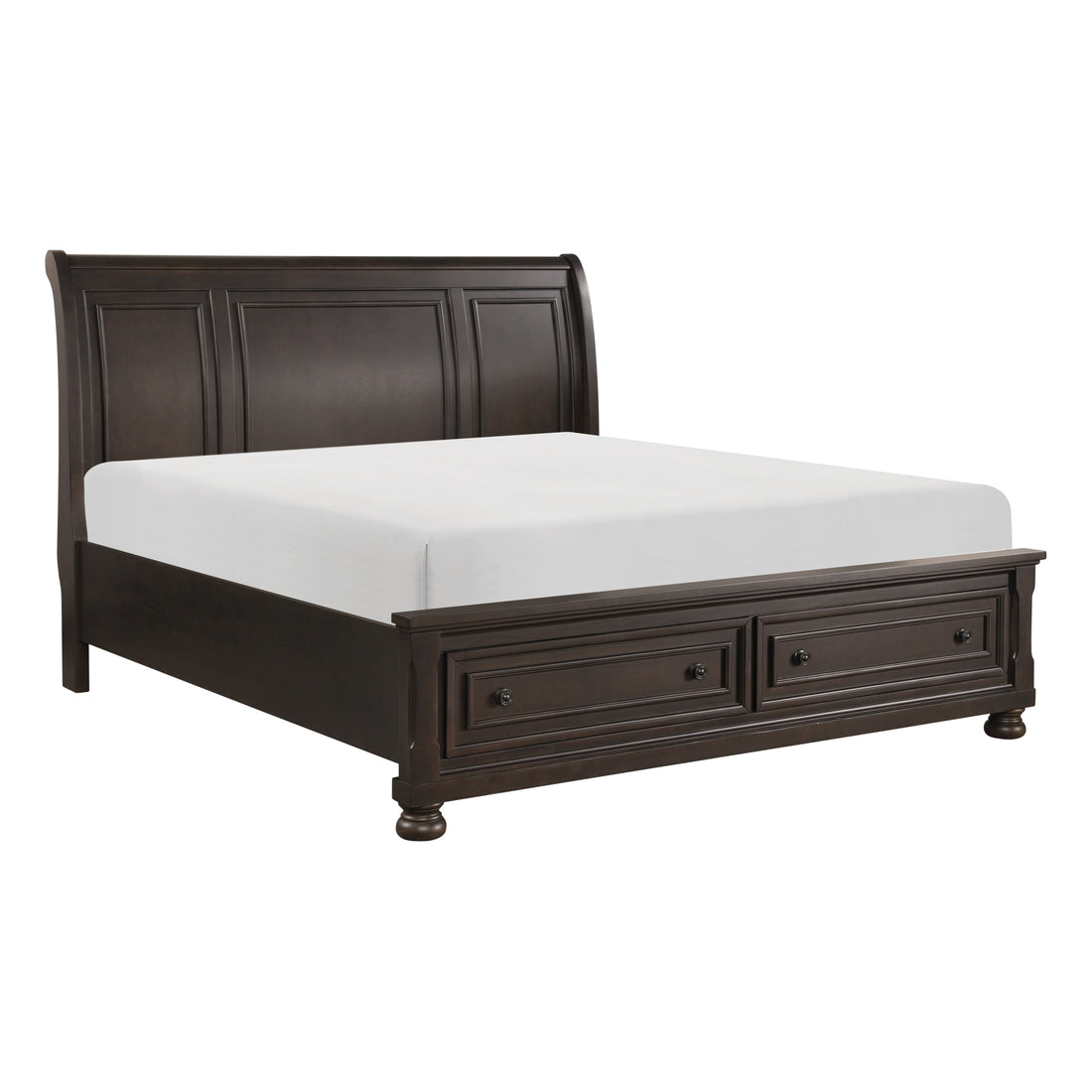 Grayish Brown Finish 1Pc Eastern King Platform Bed With Footboard Storage Sleigh Bed Transitional Bedroom Furniture Box Spring Not Required King Brown Mix Wood Bedroom Traditional,Transitional Wood