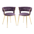 Coolmore Velvet Dining Chairs Set Of 2, Woven Upholstered Dining Chairs With Gold Metal Legs, Modern Accent Chairs For Living Room, Dining Room, Kitchen Purple Velvet Purple Foam Velvet
