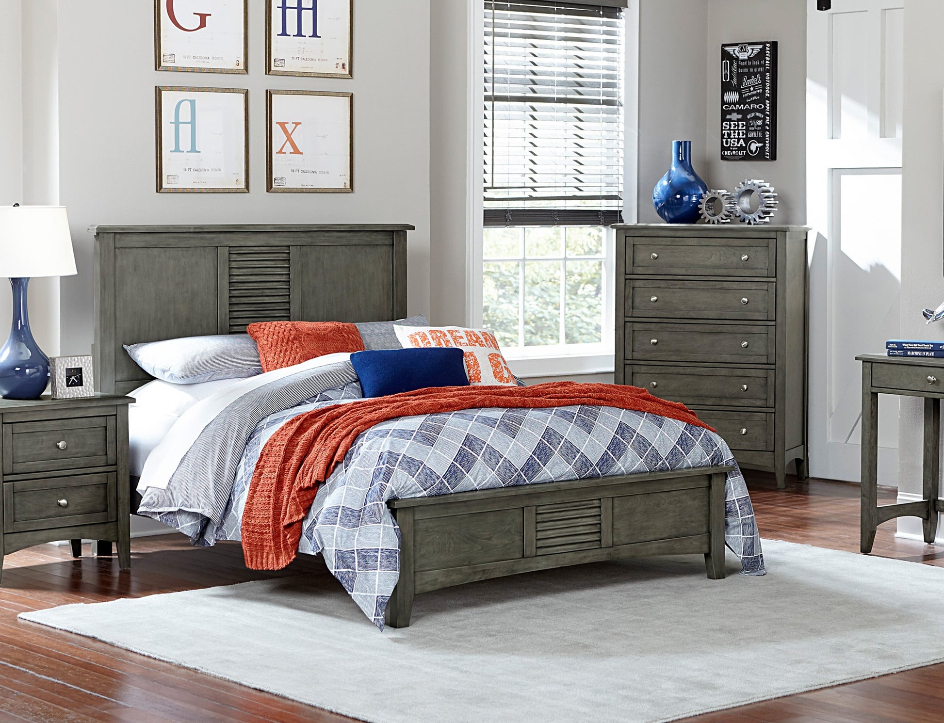 Transitional Style Cool Gray Finish 1Pc Queen Size Bed Birch Veneer Wood Bedroom Furniture Queen Gray Bedroom Transitional Wood