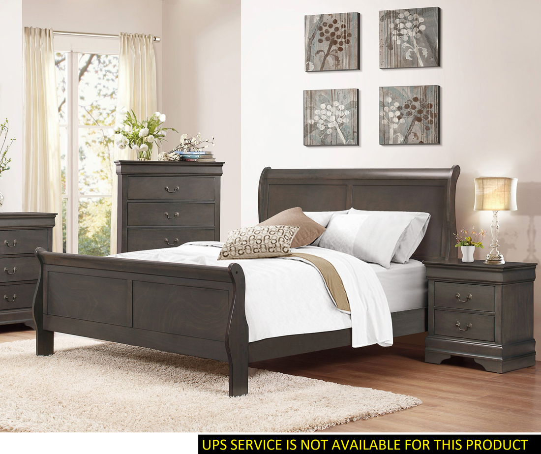 Stained Gray Finish Louis Philippe Style 1Pc Queen Size Sleigh Bed Traditional Design Queen Gray Bedroom Traditional Wood