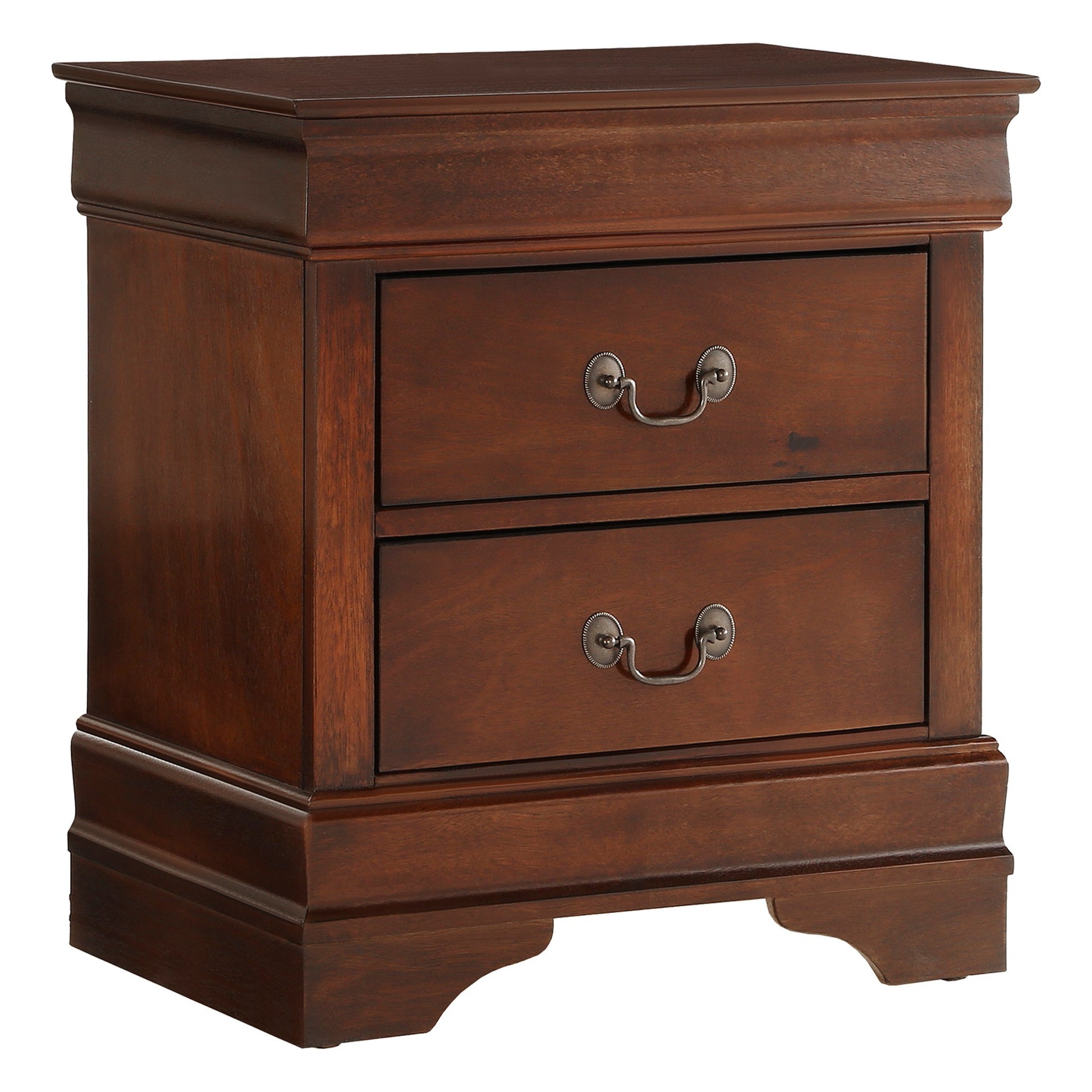 Classic Louis Philippe Style Brown Cherry Finish 1Pc Nightstand Of 2X Drawers Traditional Design Bedroom Furniture Brown Mix 2 Drawers Bedroom Traditional Wood