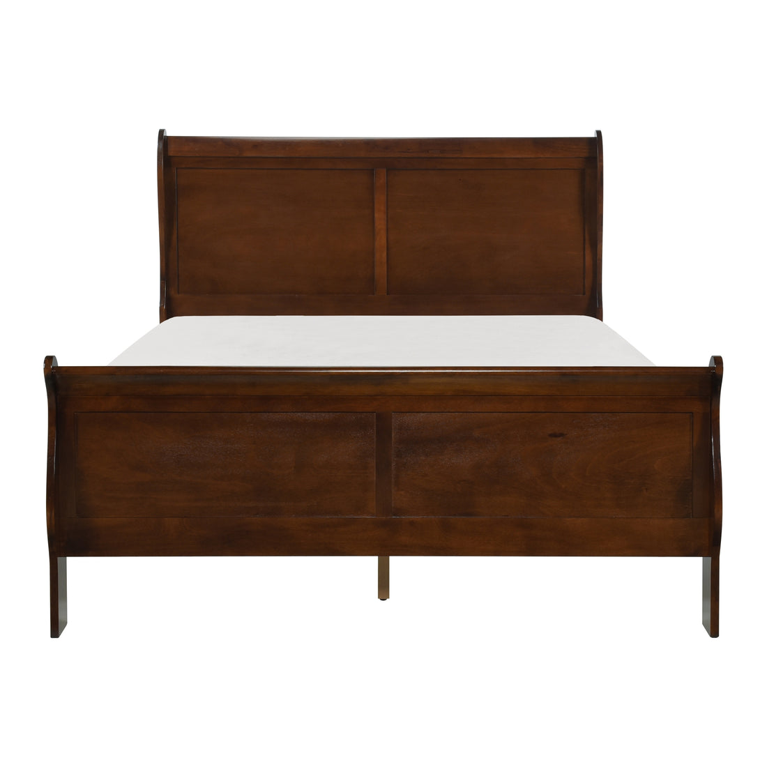 Brown Cherry Finish Louis Philippe Style 1Pc Queen Size Sleigh Bed Traditional Design Queen Brown Mix Bedroom Traditional Wood