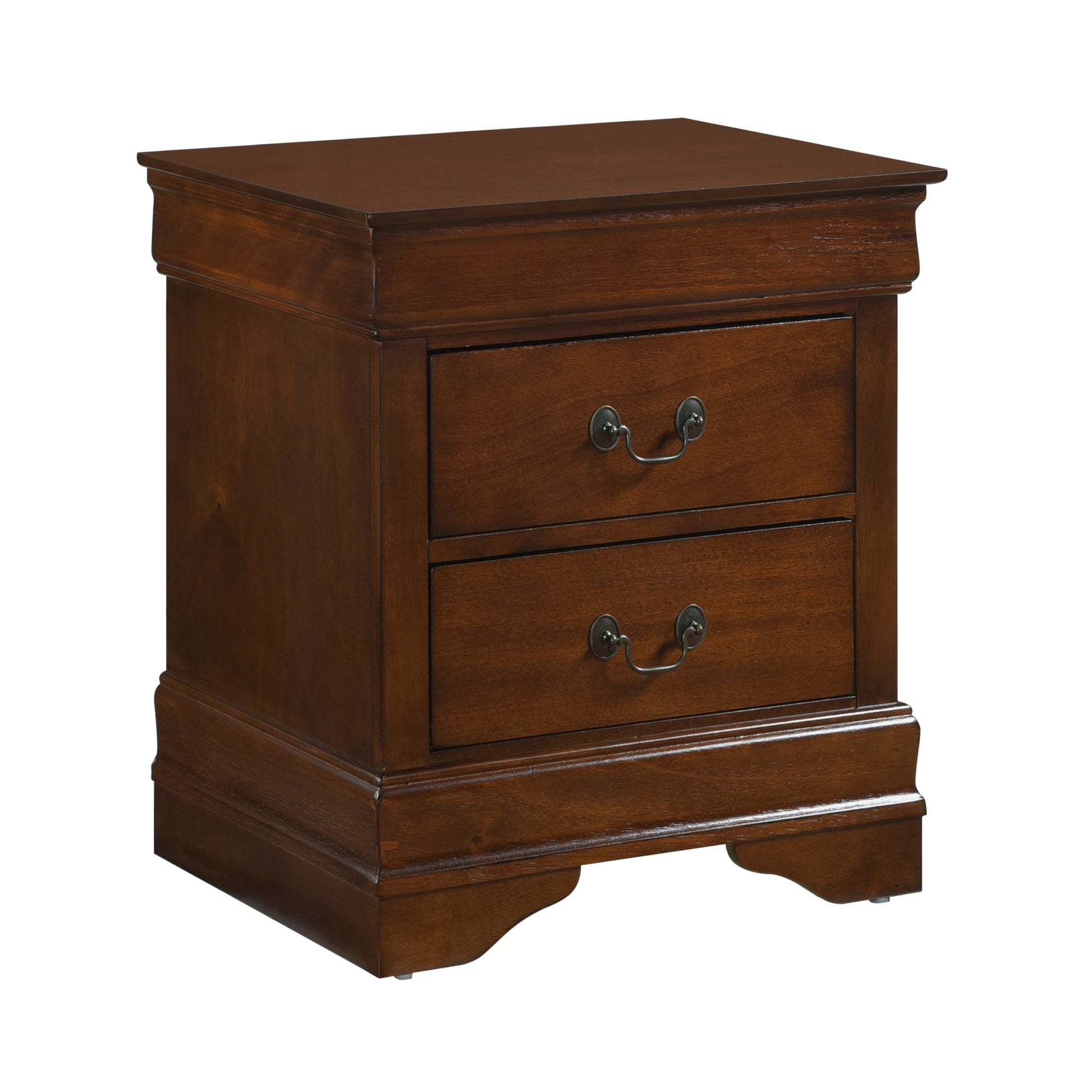 Classic Louis Philippe Style Brown Cherry Finish 1Pc Nightstand Of 2X Drawers Traditional Design Bedroom Furniture Brown Mix 2 Drawers Bedroom Traditional Wood