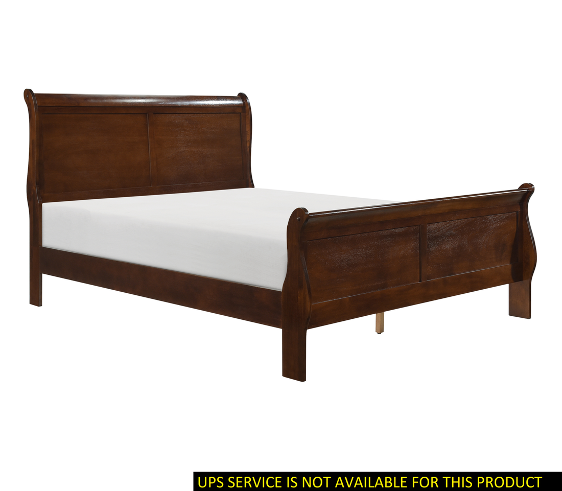 Brown Cherry Finish Louis Philippe Style 1Pc Queen Size Sleigh Bed Traditional Design Queen Brown Mix Bedroom Traditional Wood